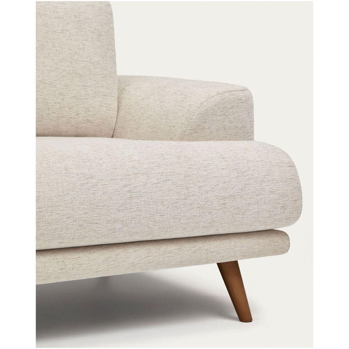 2-Sitzer-Sofa Karin aus beiger Chenille mit Beinen aus massivem Buchenholz walnussfarbig