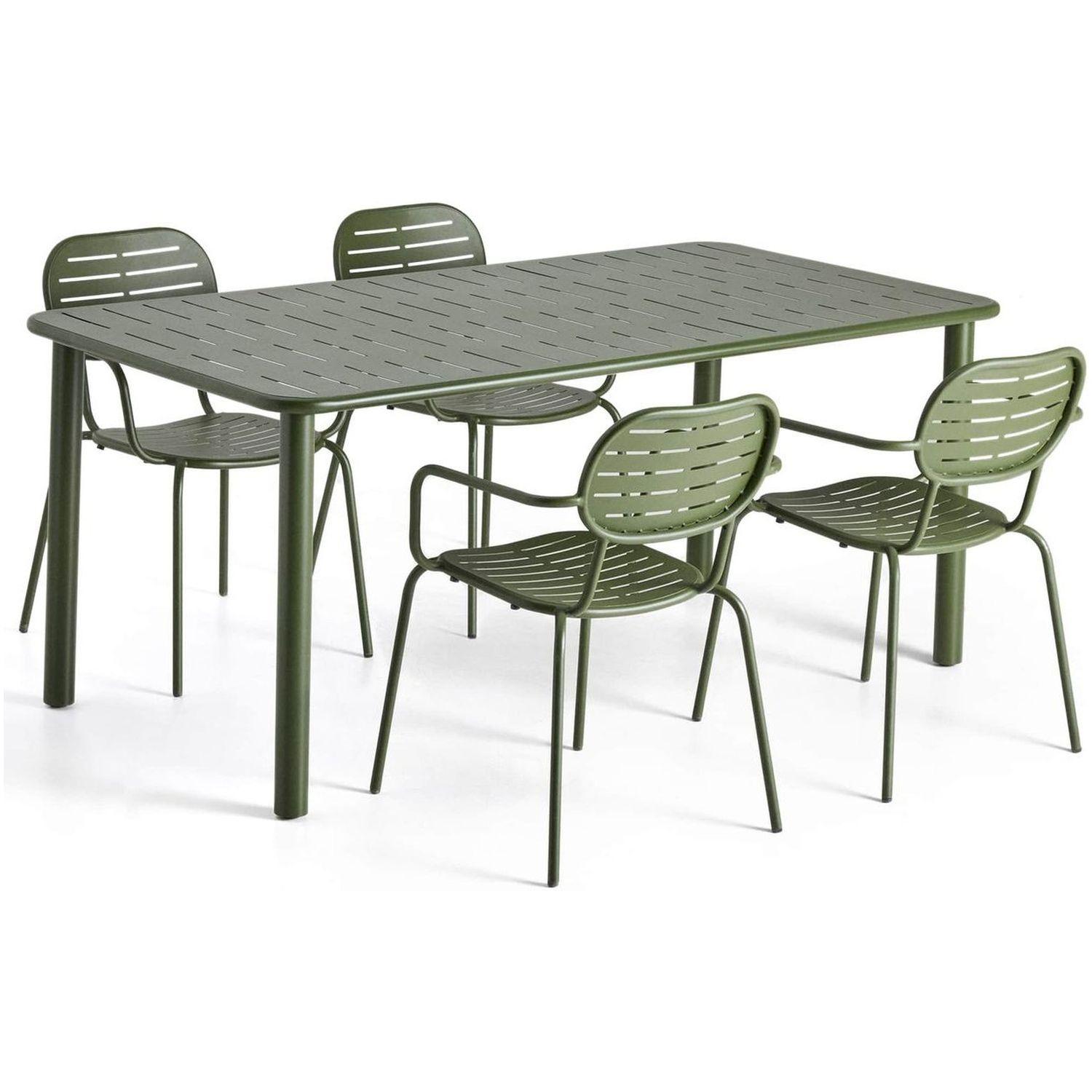 Set Brai mit Tisch und 4 Stapelstühlen aus verzinktem grünem Stahl 180 x 90 cm