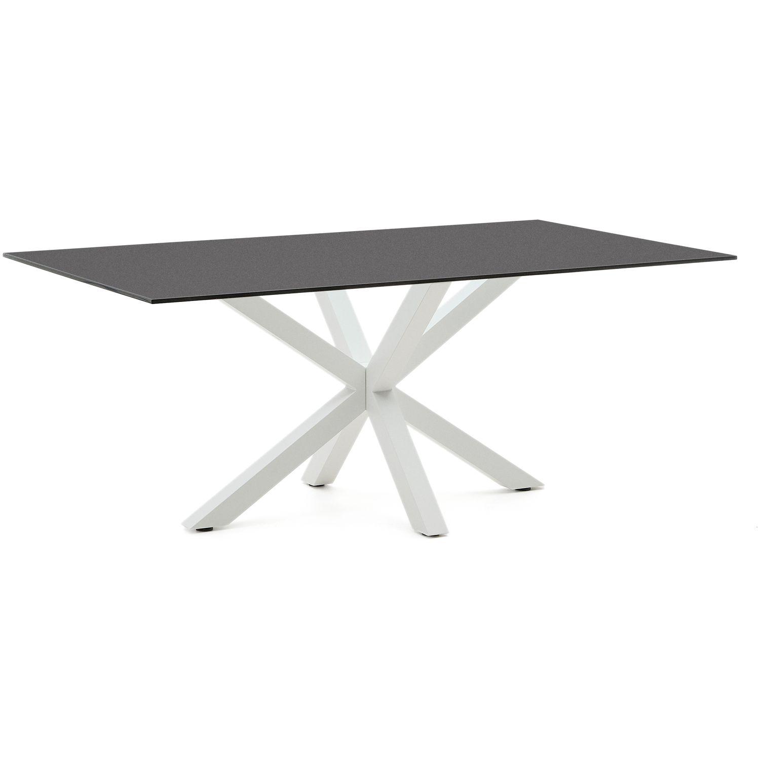 Argo Tisch aus schwarzem Glas und Beinen aus weissem Stahl 200 x 100 cm