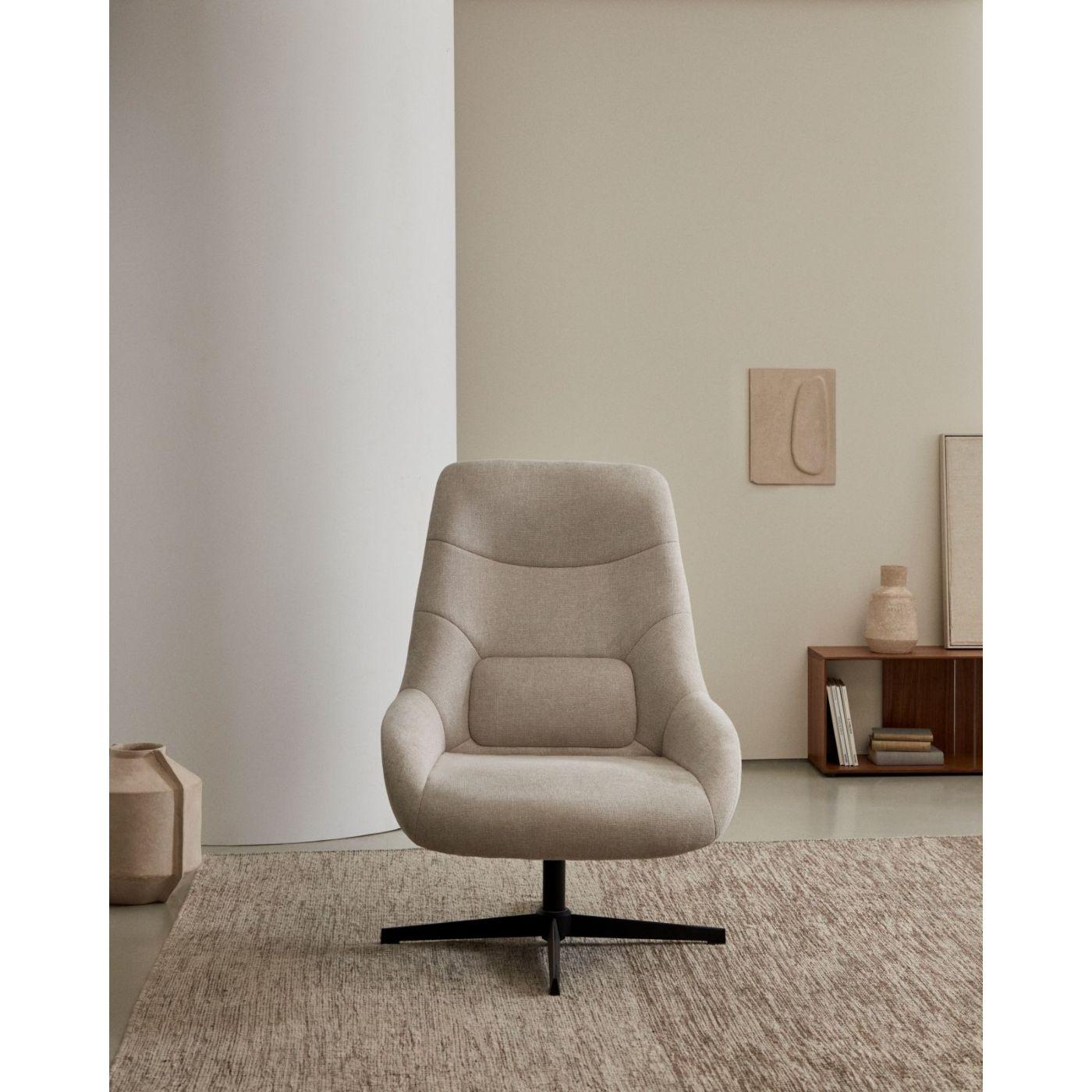 Relaxsessel drehbar Chenille Stoff beige Stahl schwarz