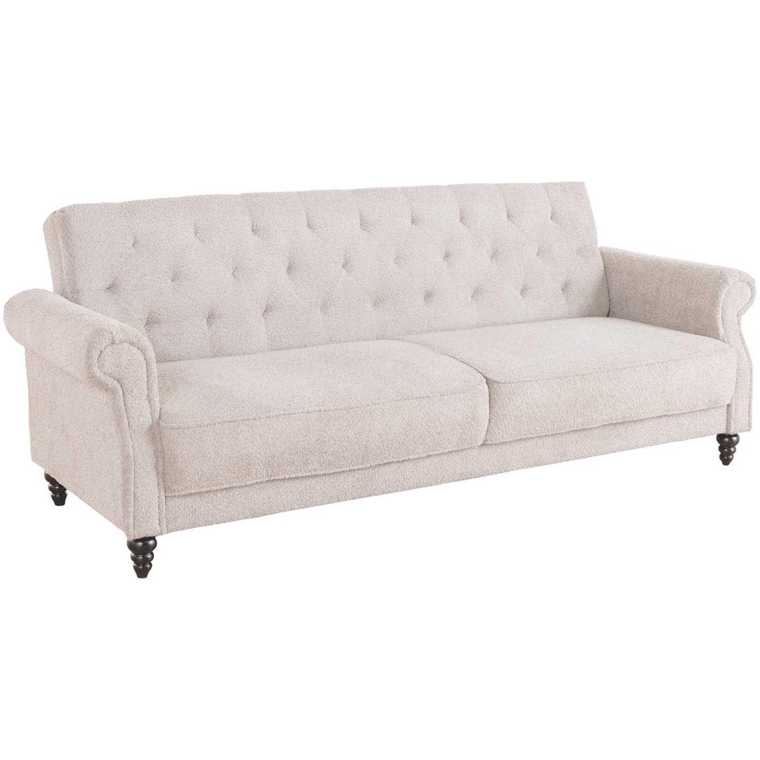 Bettsofa Chesterfield Landhaus Bouclé Stoff greige 220
