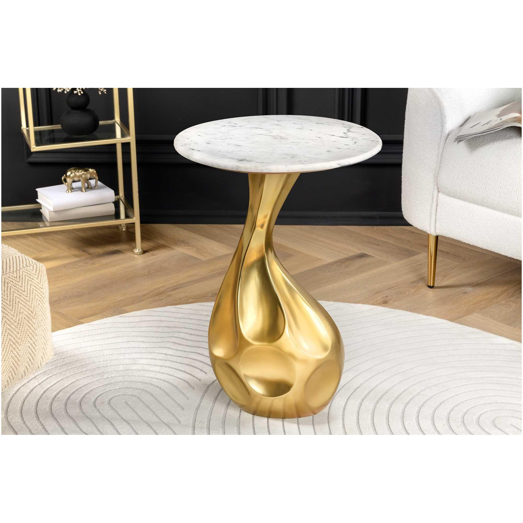 Beistelltisch Abstrakt Metall gold Mamor weiss