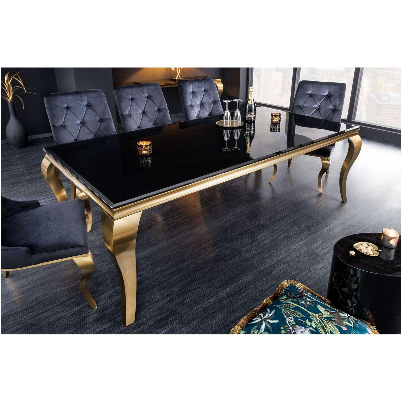 Design Esstisch Pomp Glas schwarz Gestell Edelstahl gold - Grösse: 180x90