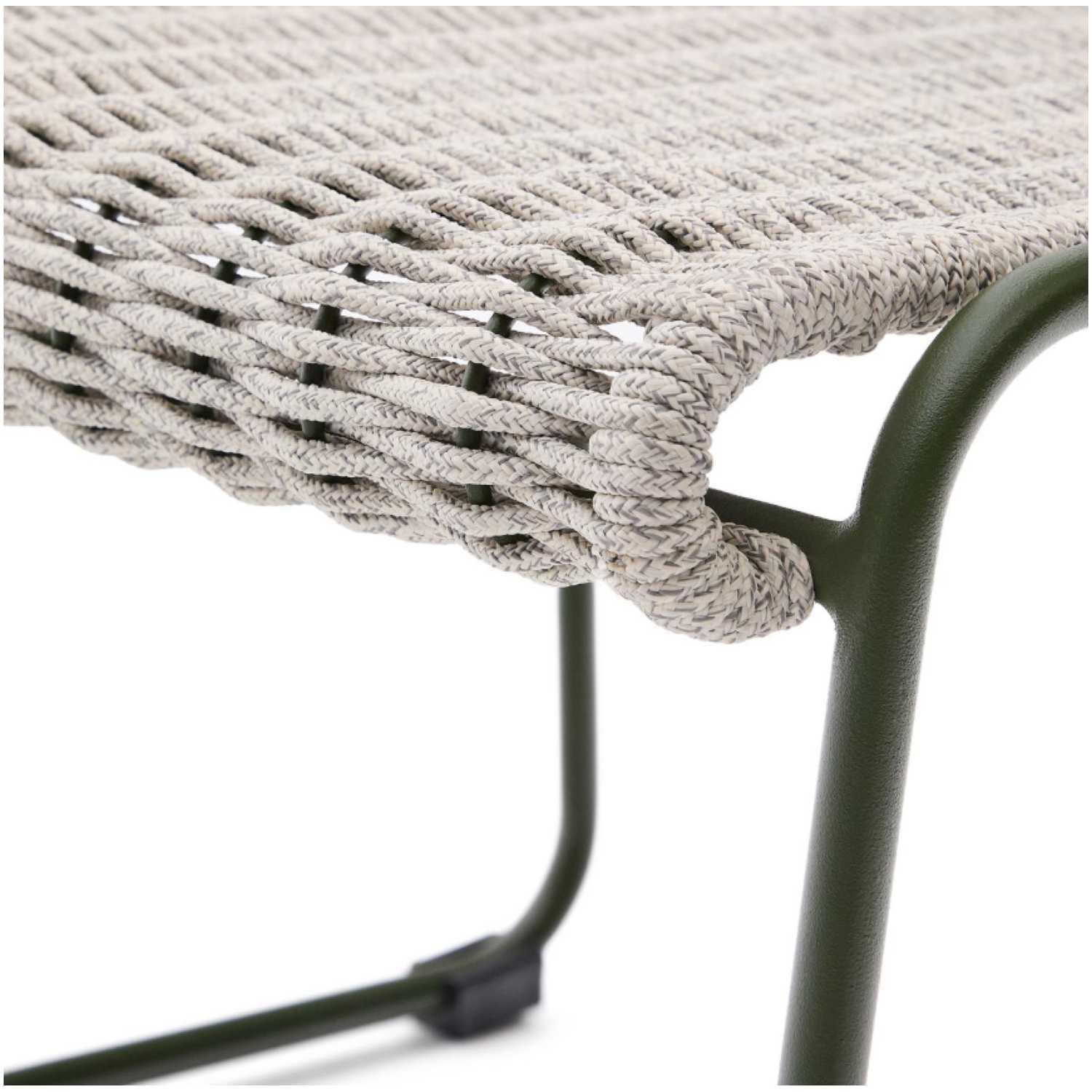 Fussablage Hocker Maurina verzinkter Stahl grün Seil ecru grau 58x52.5