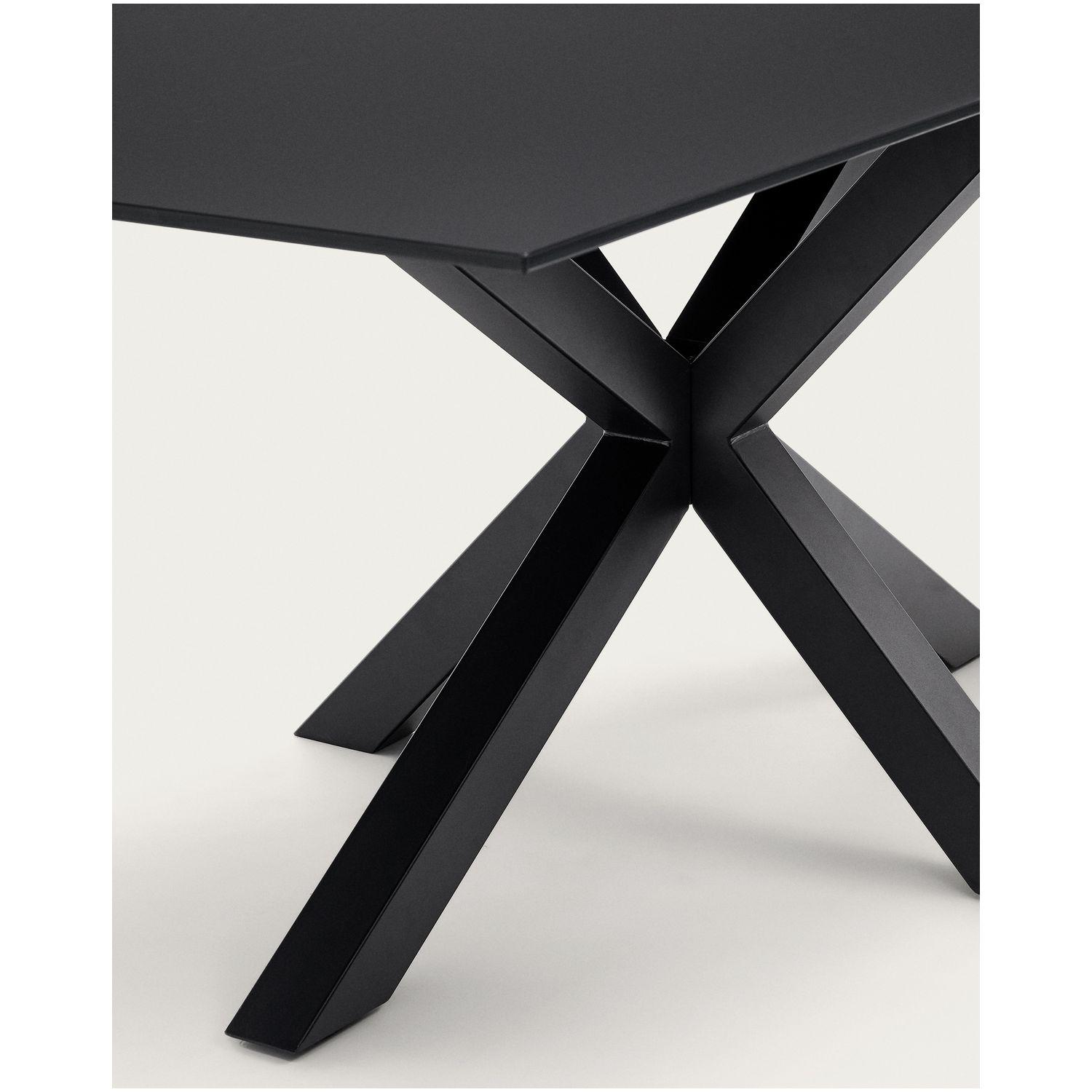 Argo runder Tisch aus schwarzem Glas mit schwarzen Stahlbeinen 160 x 90 cm