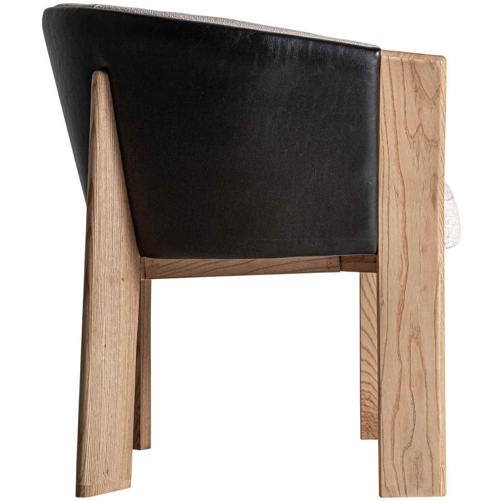 Design Holzstuhl mit Armlehne rund Nara Stoff beige Echtleder Eichenholz natur