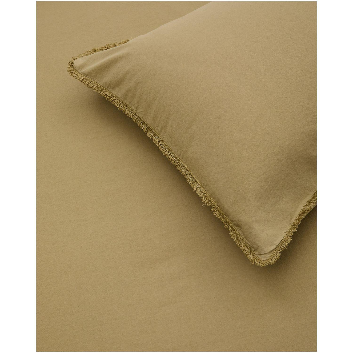 Set Sifinia Bezüge für Decke und Kopfkissen 100% Baumwollperkal Fransen grün Bett 90 cm