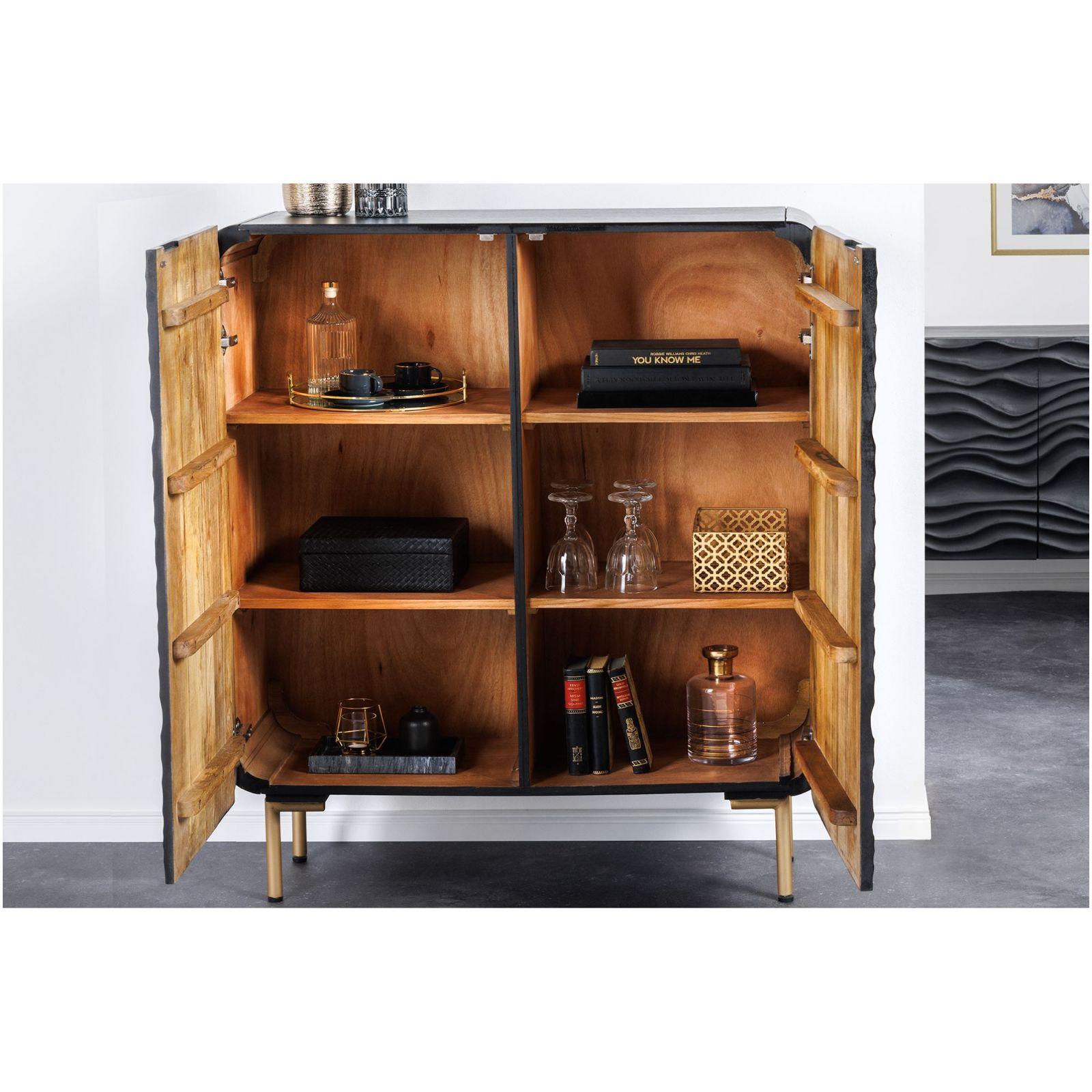 Highboard Hochkommode Wave Mangoholz schwarz 100x120