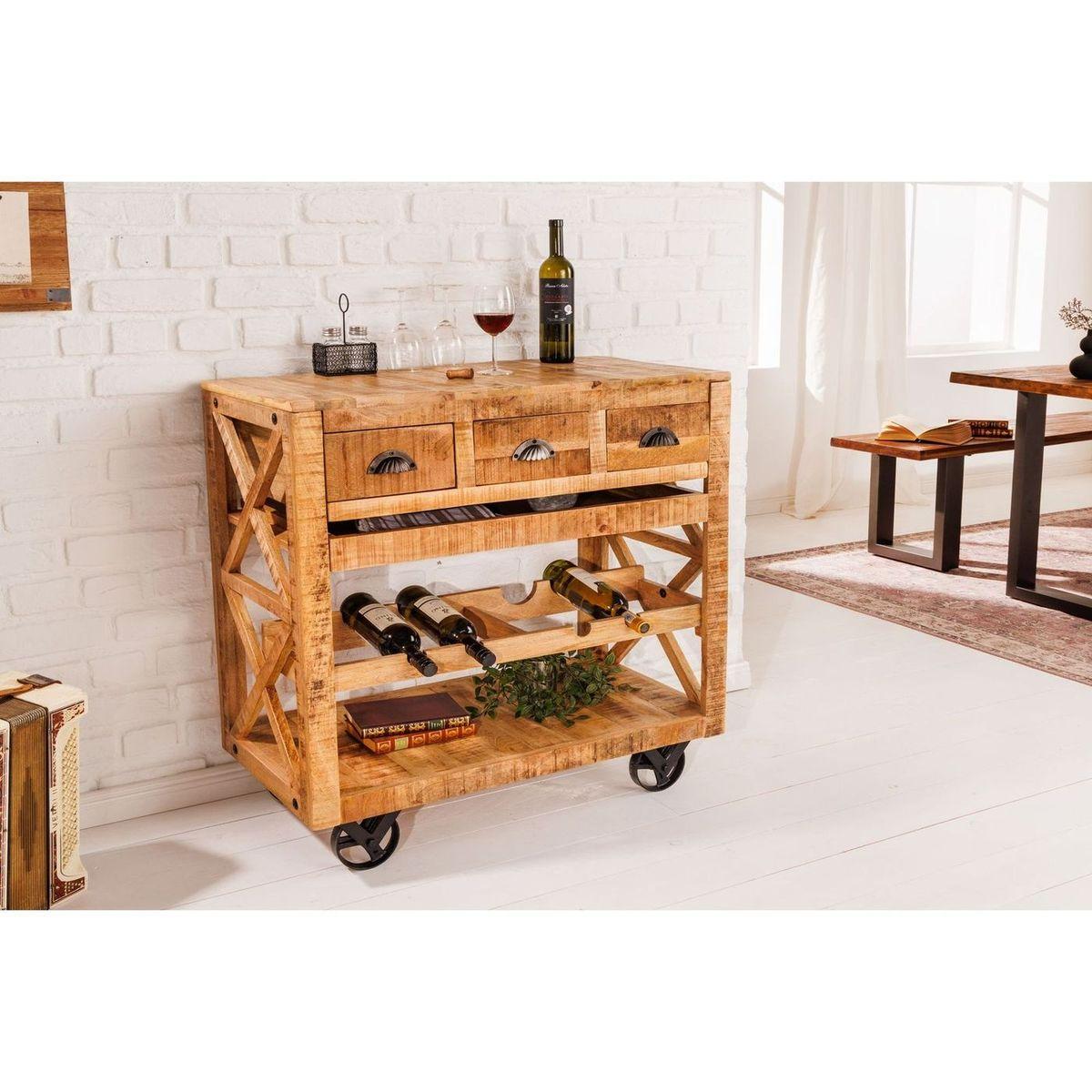 Servierwagen Mangoholz vintage natur mit Räder