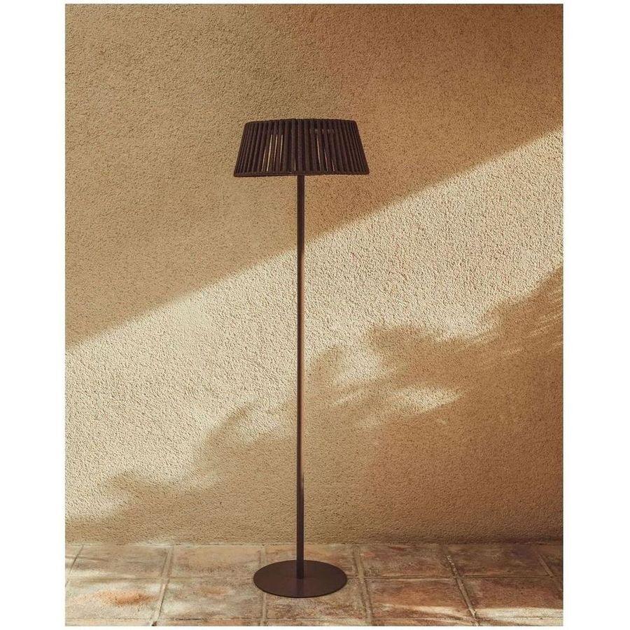 Outdoor-Solar-Stehlampe Aldet aus flachem Seil mit braunem Metallfuss 46x46