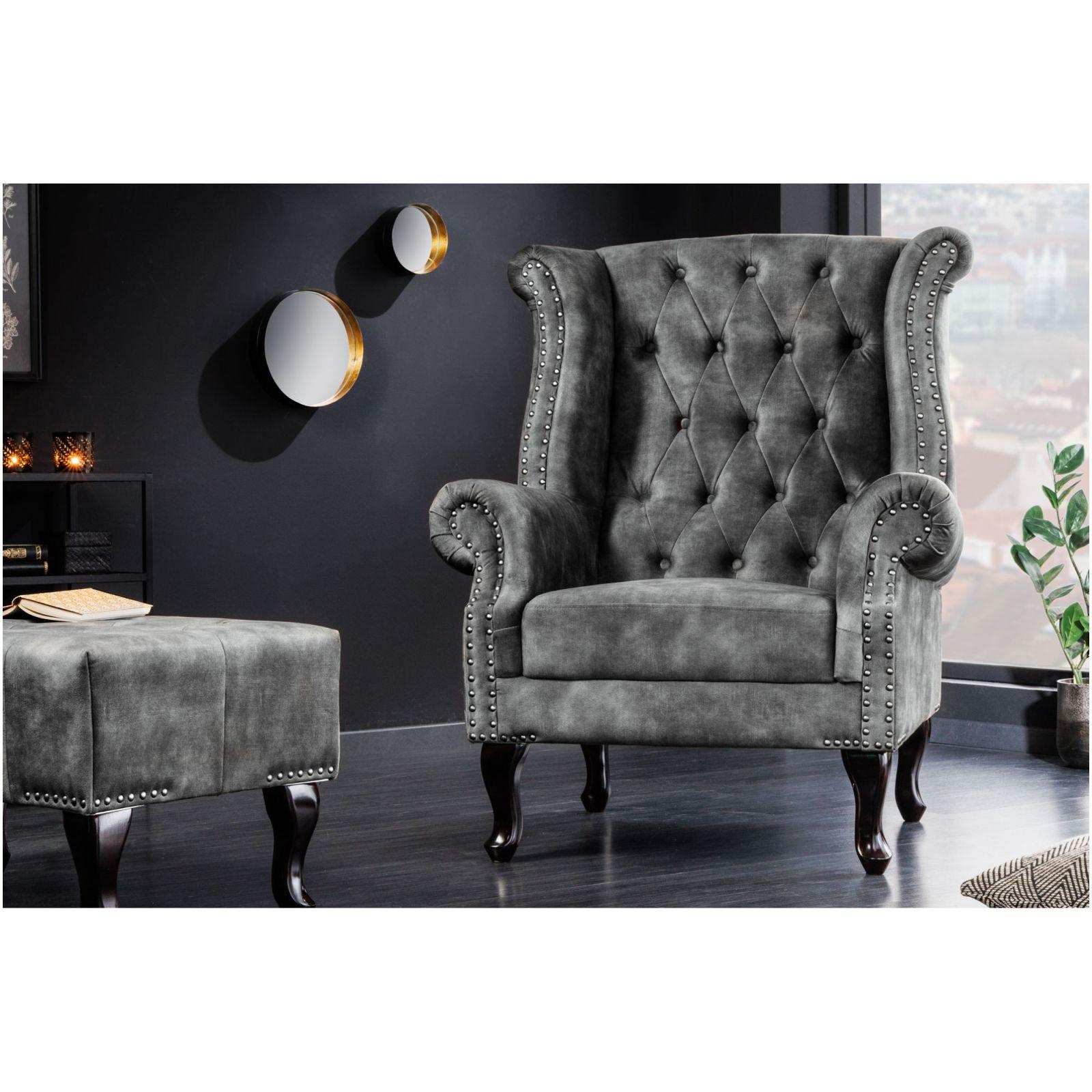 Chesterfield Ohrensessel Samt antik grau