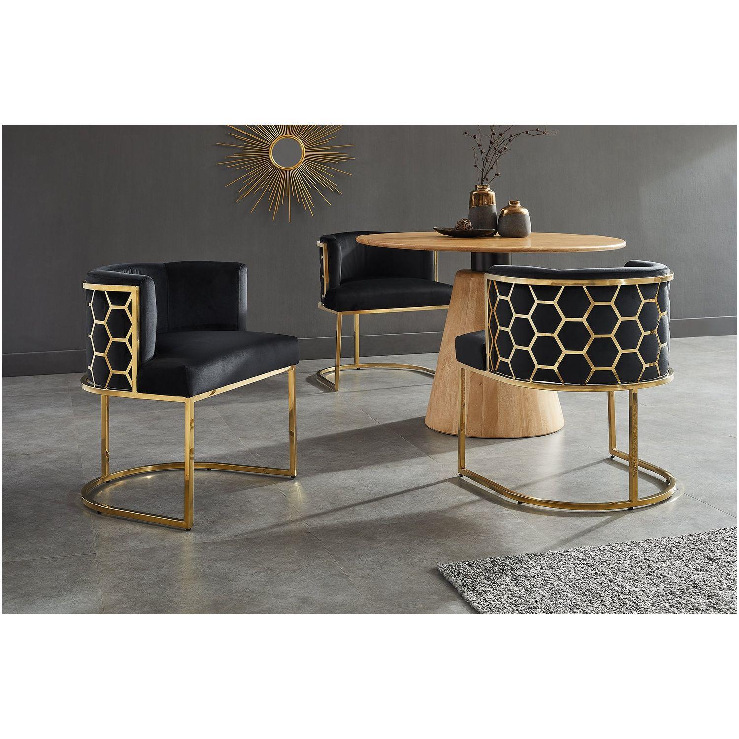 Design Armlehnstuhl Monaco Samt Stoff schwarz Edelstahl gold