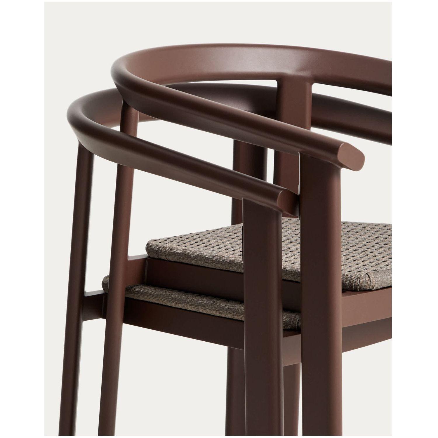 Set Erice mit 6 Stapelstühlen aus Aluminium und Seil und einem Tisch aus Aluminium und gehärtetem Glas in Braun