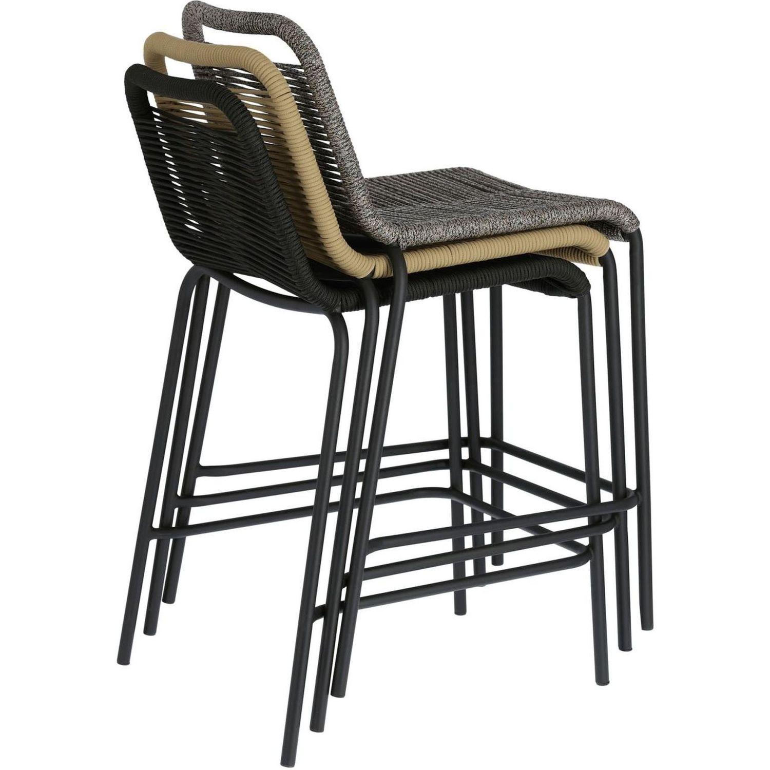 Barhocker Outdoor Garten Lambton aus braunem Seil und Stahl mit schwarzem Finish Höhe  62 cm