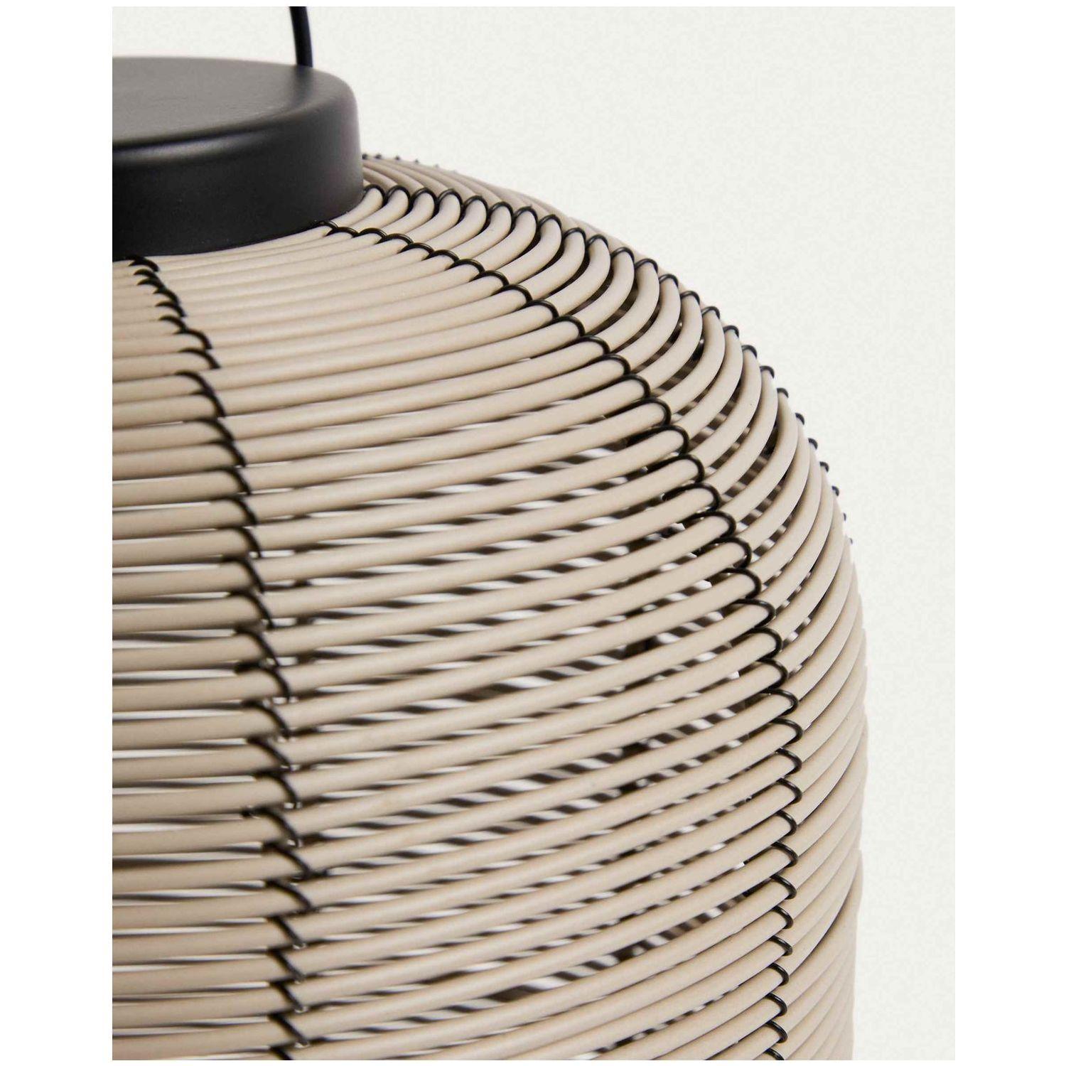 Kleine tragbare LED-Tischlampe Saranella aus hellgrauem synthetischem Rattan