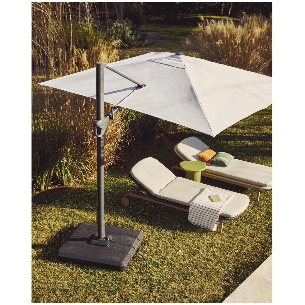 Exzentrischer Sonnenschirm Noli in Beige mit graphitgrauem Aluminiumgestell 300x300