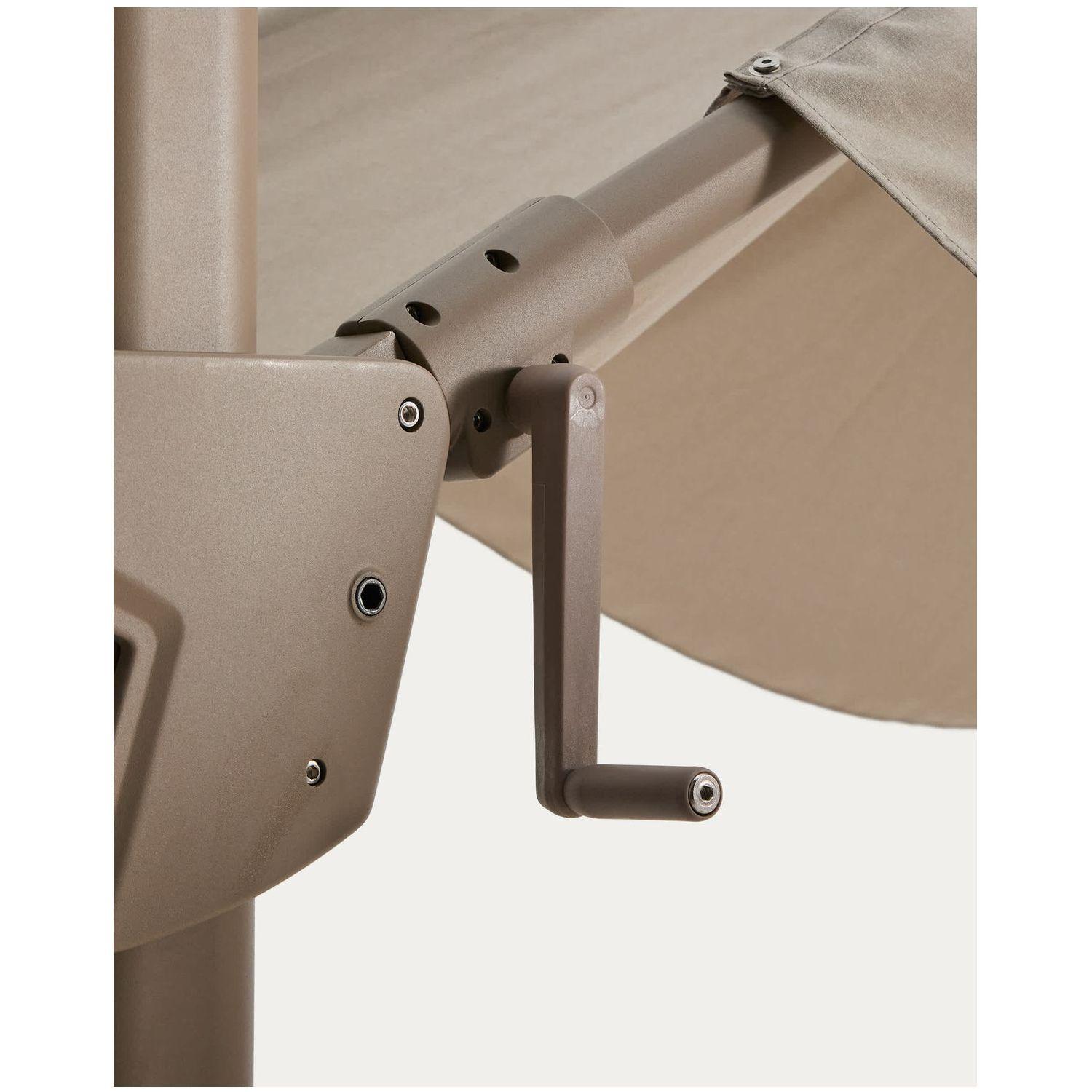 Exzentrischer Sonnenschirm Noli in Beige mit taupefarbenem Aluminiumgestell 300x300