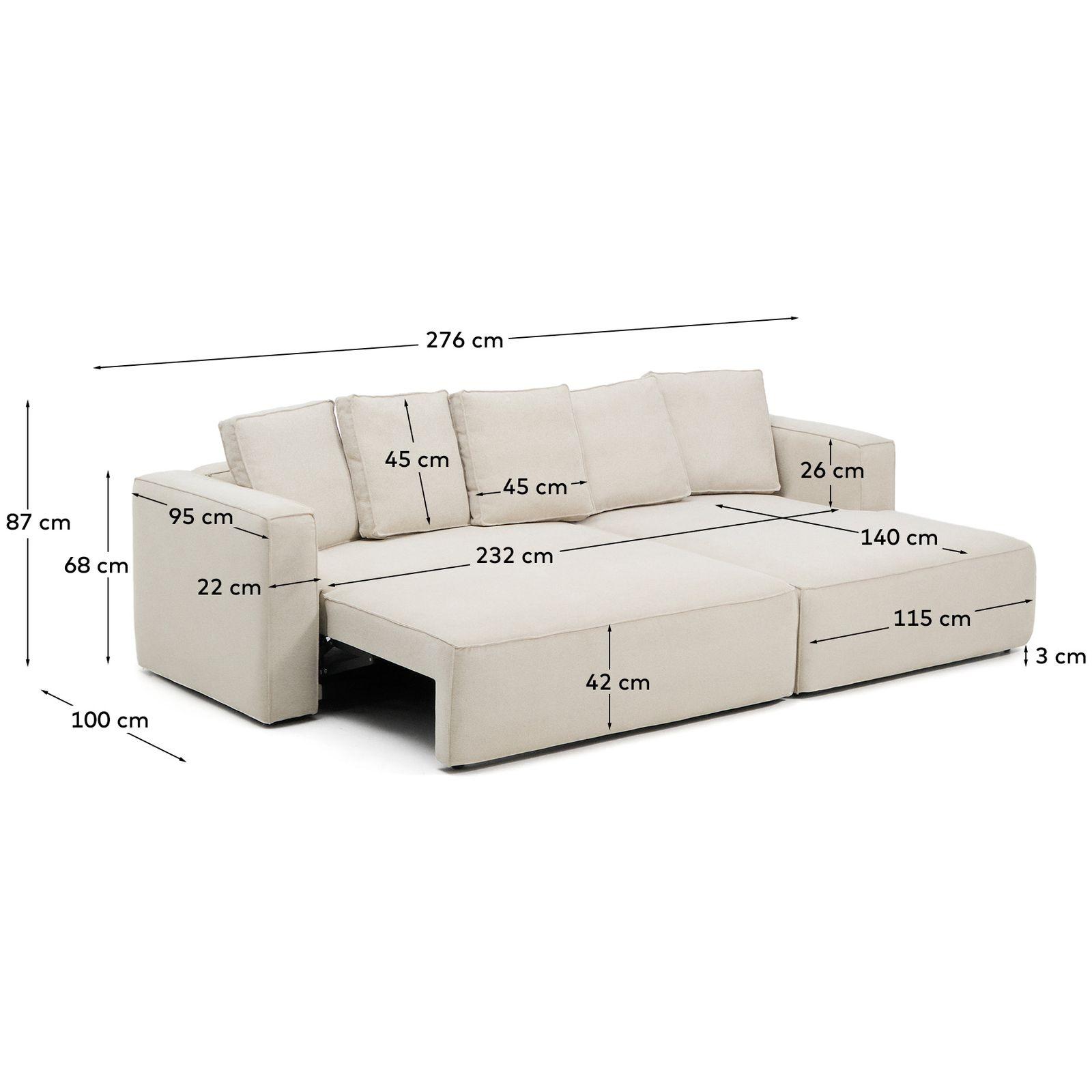 3-Sitzer Ecksofa Bettsofa Marela mit Chaiselongue rechts in beiger Chenille 276 cm FSC Mix Credit