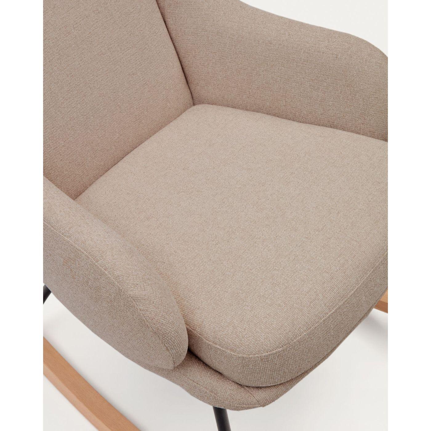Maustin Schaukelstuhl mit Chenille in Beige und Gestell aus Stahl und Buchenholz