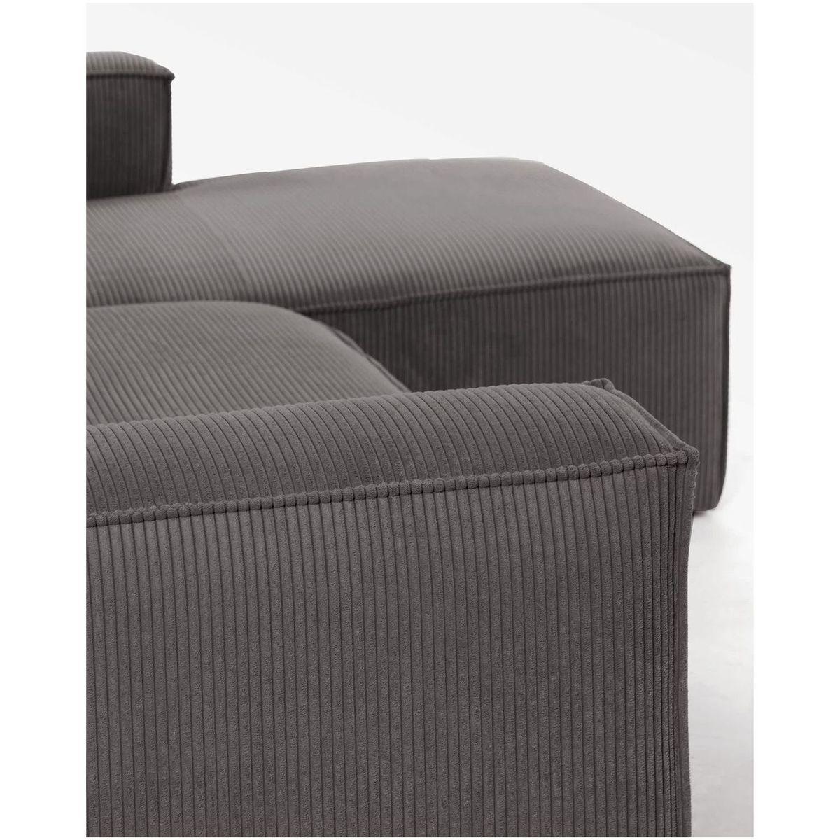 2-Sitzer-Ecksofa Blok mit dickem grauen Cord und Chaiselongue rechts 240x174 FSC Mix Credit