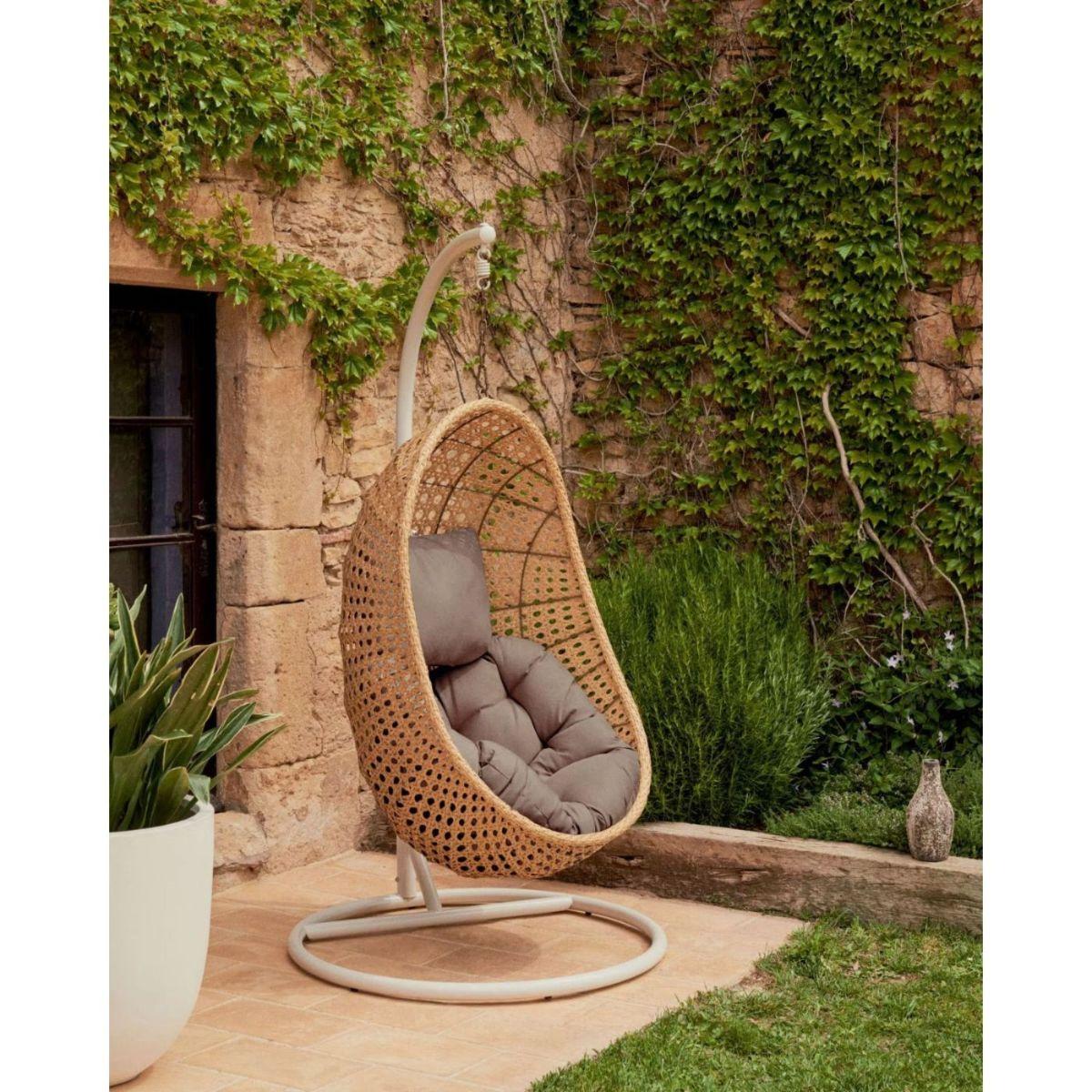 Garten Hängesessel Ciara Poly Rattan natur Fuss hellgrau