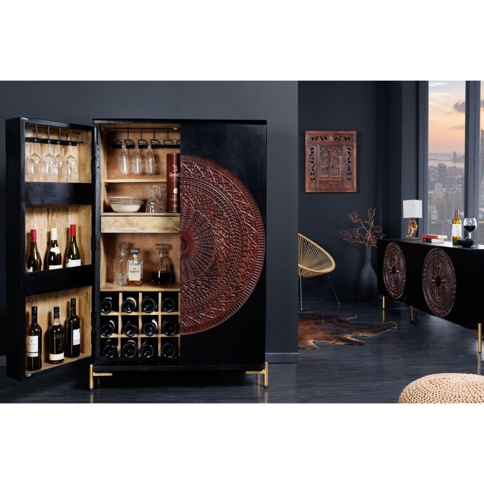 Barschrank Ornament Mangoholz schwarz 95x141