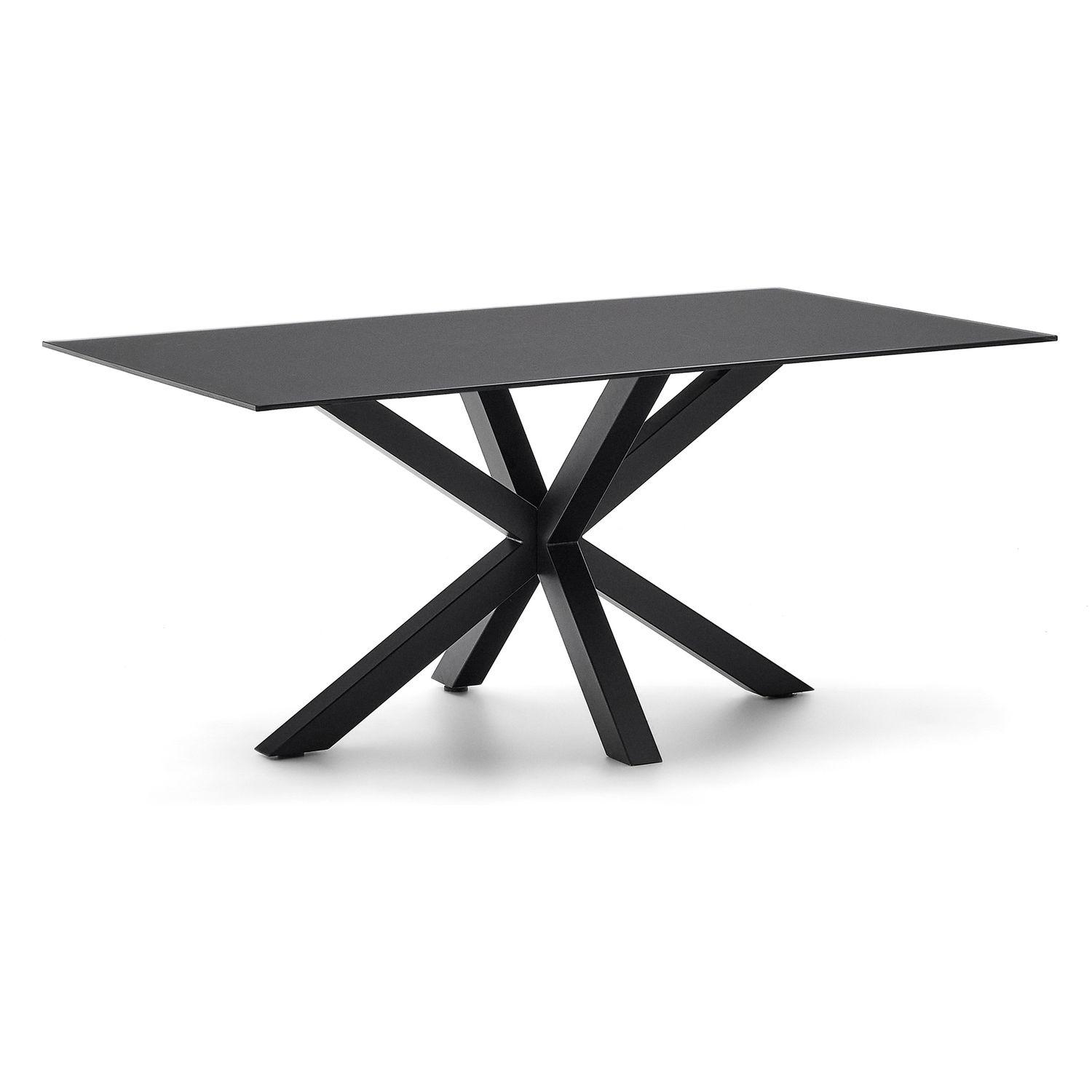 Argo runder Tisch aus schwarzem Glas mit schwarzen Stahlbeinen 160 x 90 cm