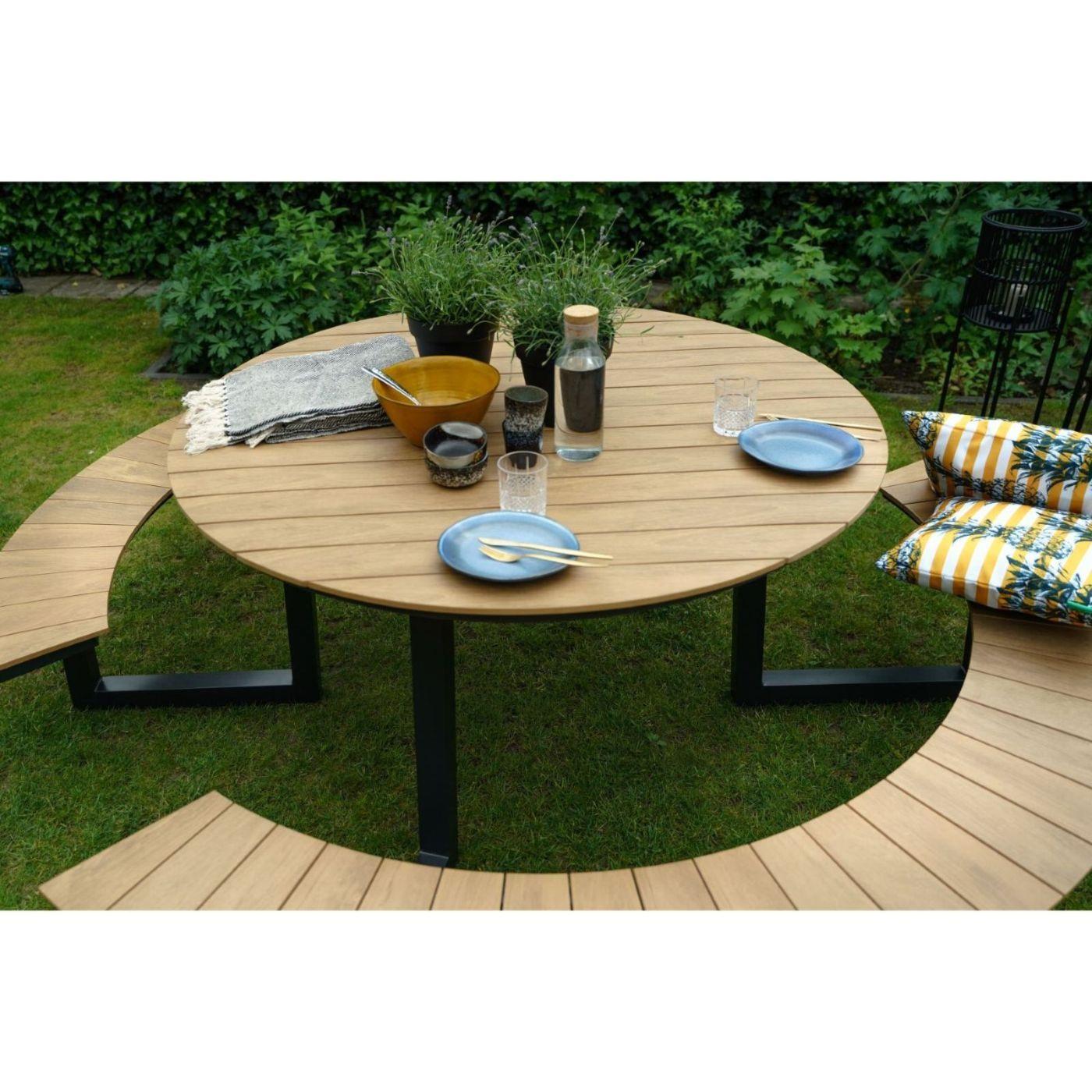 Garten Picknick Tischset rund Aluminium Poly-Holz Piazza