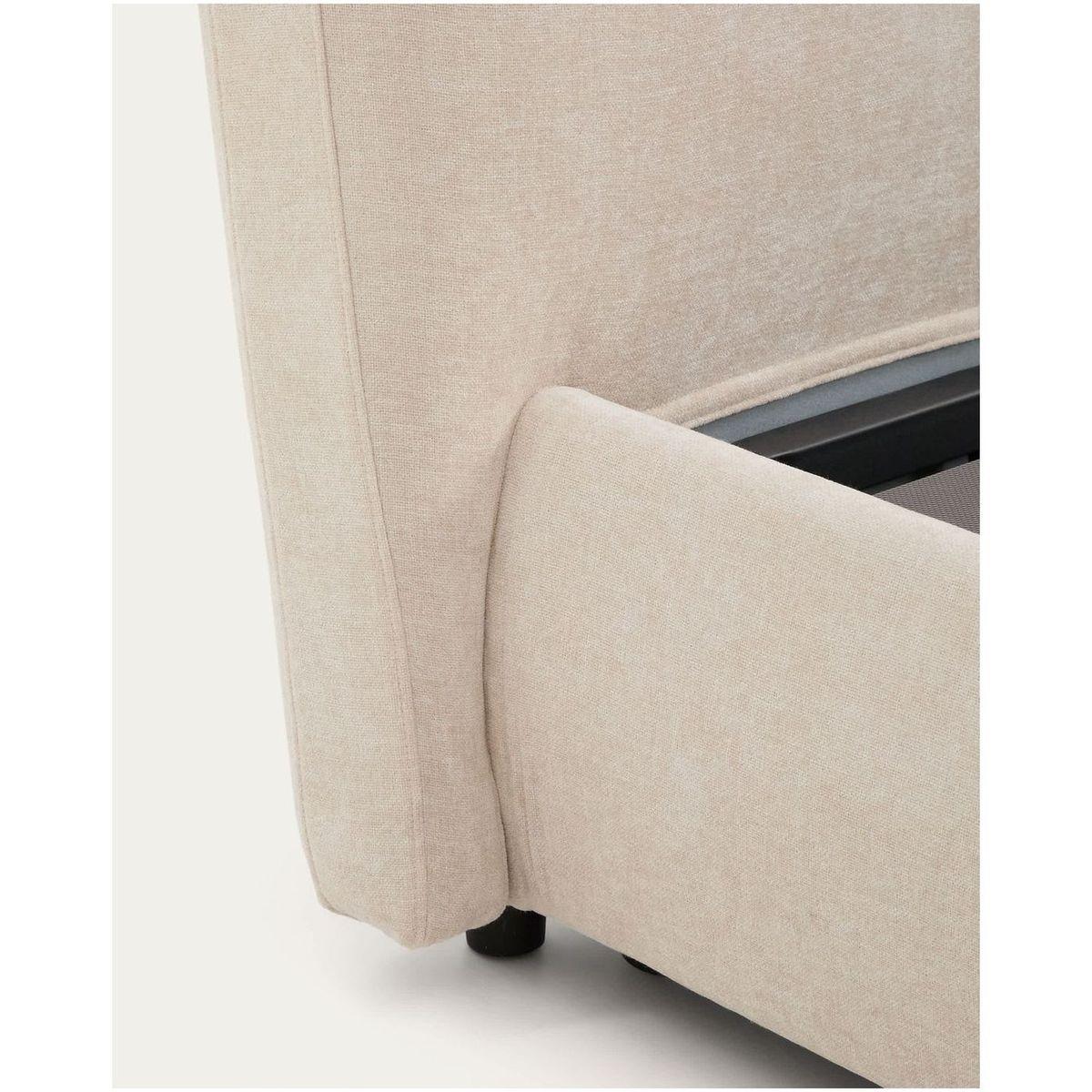 Abziehbares Bett Dafra aus beigefarbener Chenille mit Klappbettkasten - Grösse: 180x200