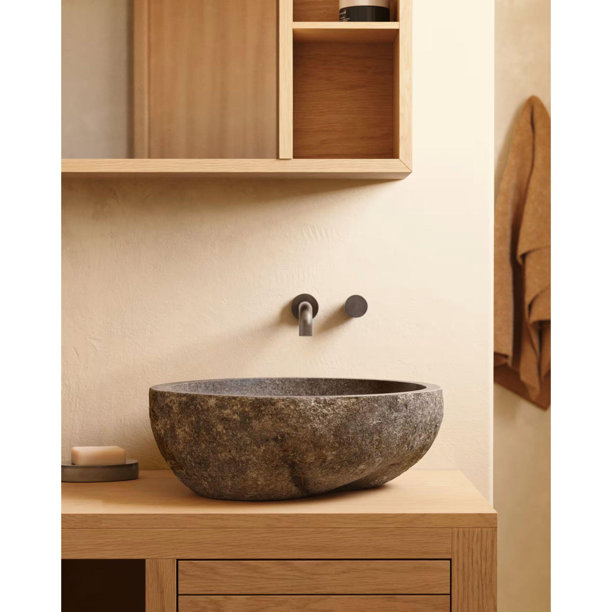 Aufsatzwaschbecken Tetsu aus Stein UNIKAT 40x40