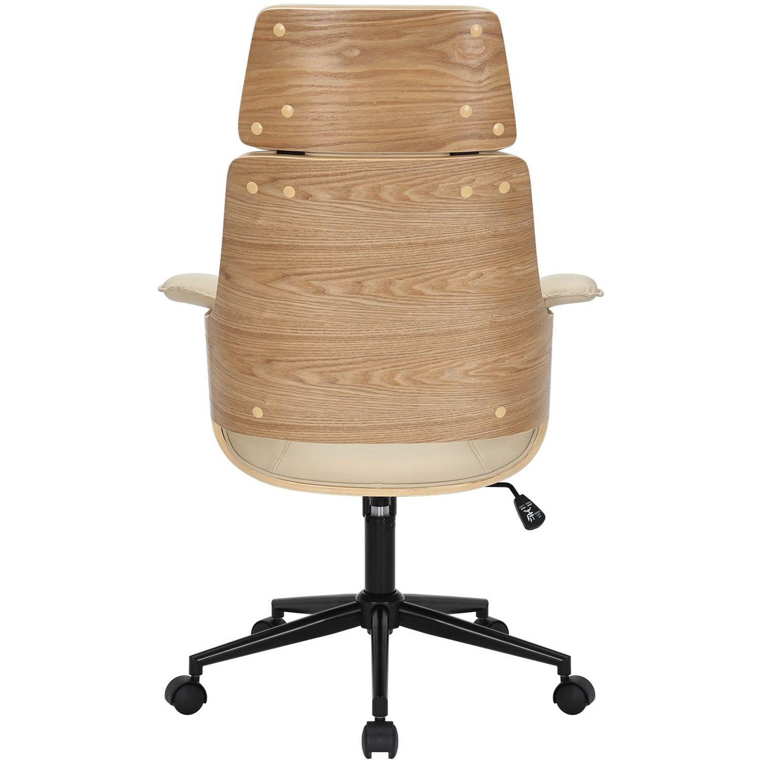 Bürodrehstuhl Capone Kunstleder creme-beige Rücken Eichenholzfurnier