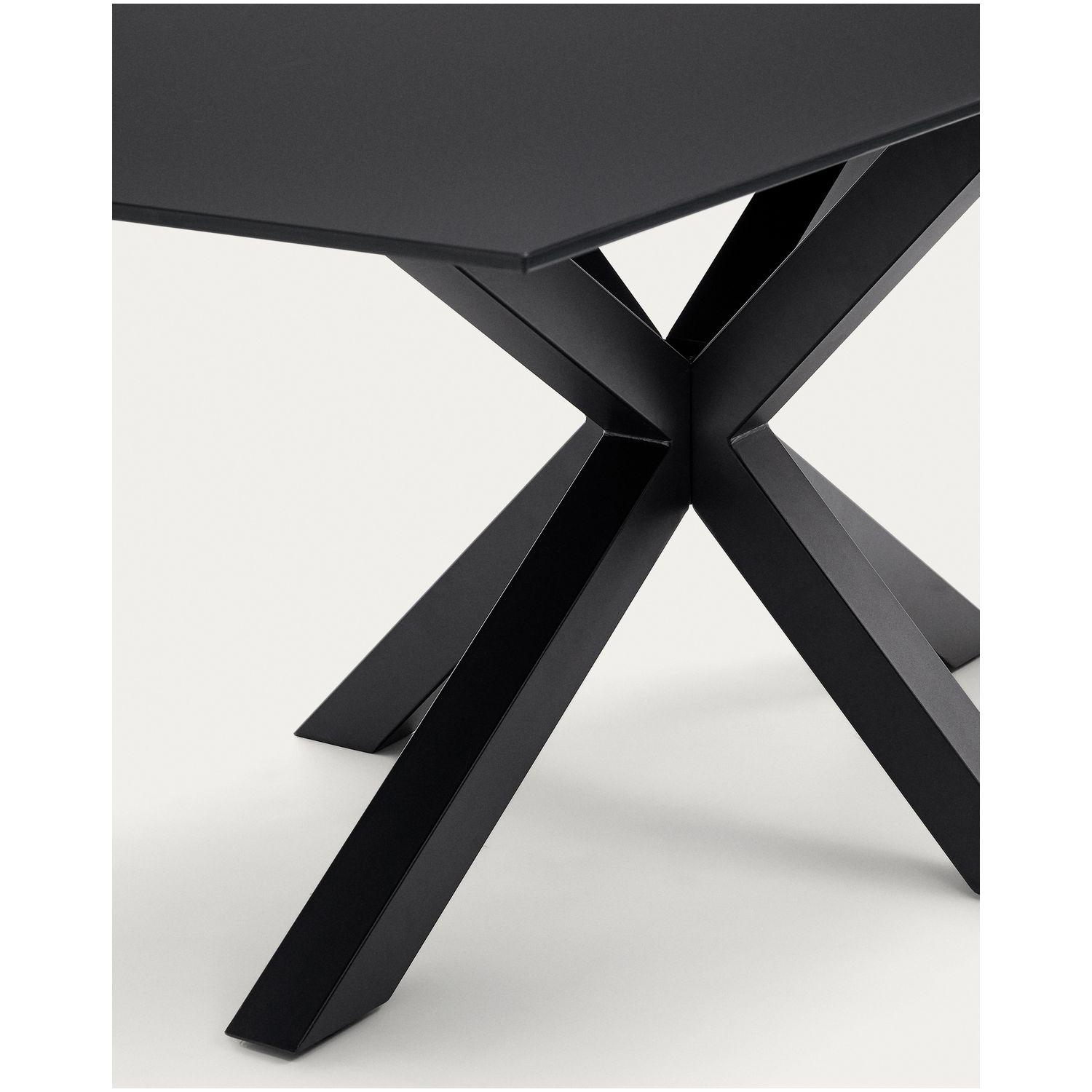Argo Tisch aus schwarzem Glas und schwarzen Stahlbeinen 200 x 100 cm