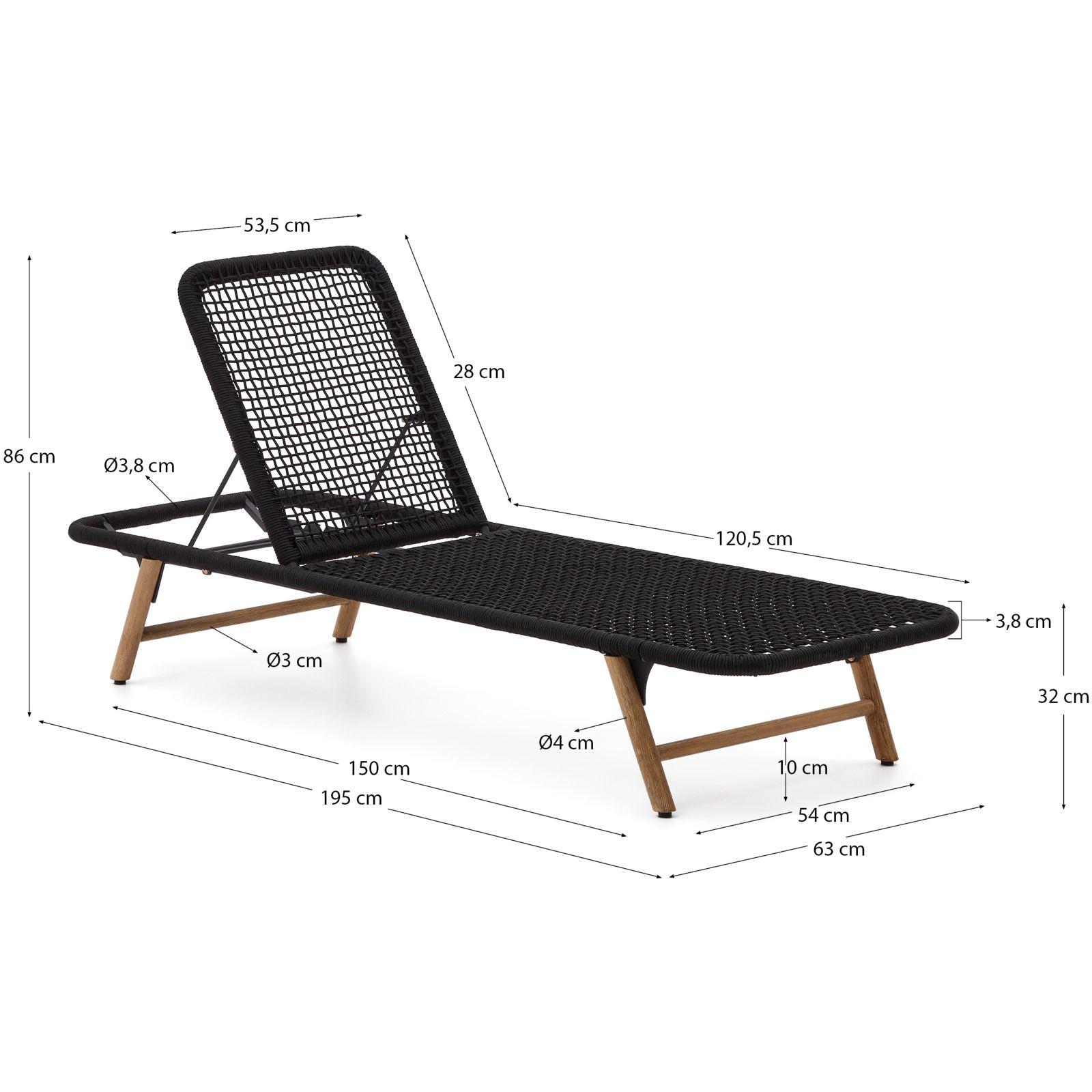 Sonnenliege Dandara Seil schwarz massives Akazienholz 100% FSC