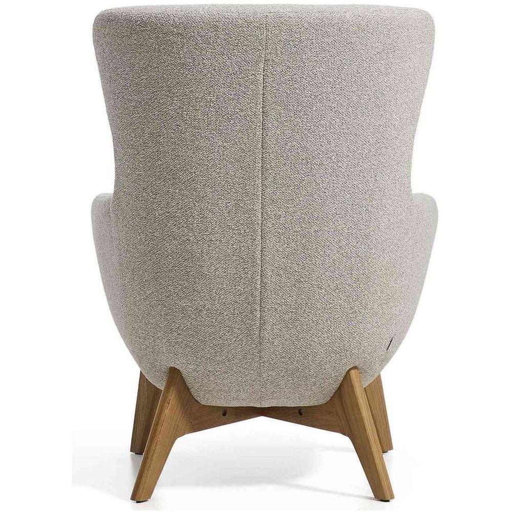 Ohrensessel Adiran dicker Chenille Beige Beinen Eichenholz massiv natur