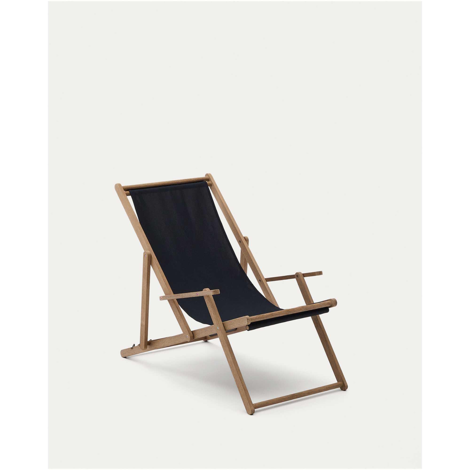 Klappbarer Outdoor-Liegestuhl Vilara in Schwarz aus massivem Akazienholz FSC 100%