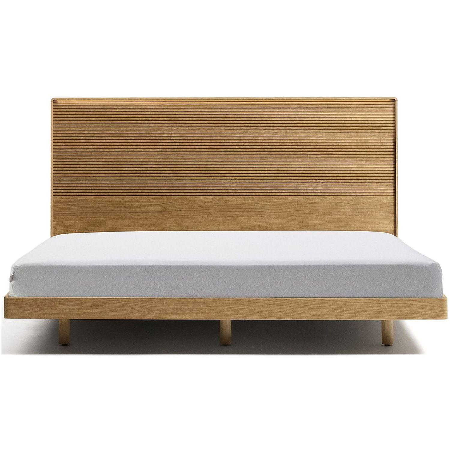 Bett Norlen aus Eichenfurnier mit naturfarbenem Finish und LED-Licht für Matratzen 160x200 FSC Mix Credit