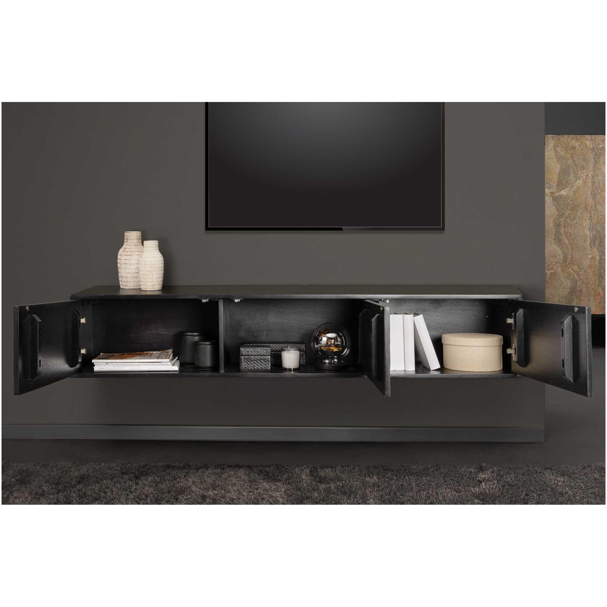 TV Wandboard Möbel Stone Natursteinfurnier natur Akazienholz schwarz 160
