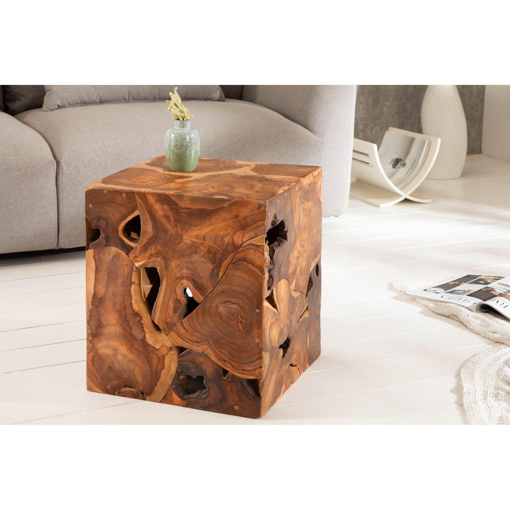 Beistelltisch Holzhocker Tralia Wurzel 40x40 Teakholz Unikat