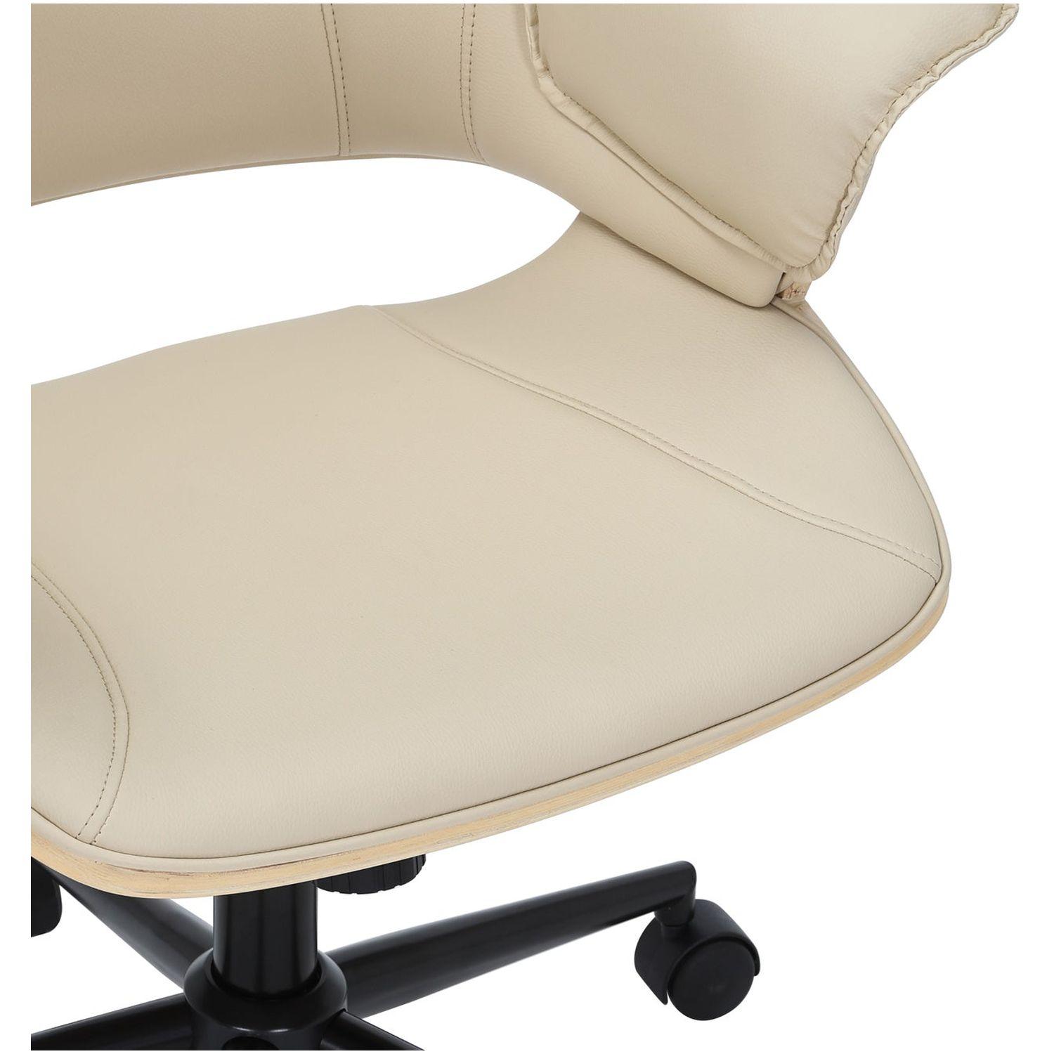 Bürodrehstuhl Capone Kunstleder creme-beige Rücken Eichenholzfurnier