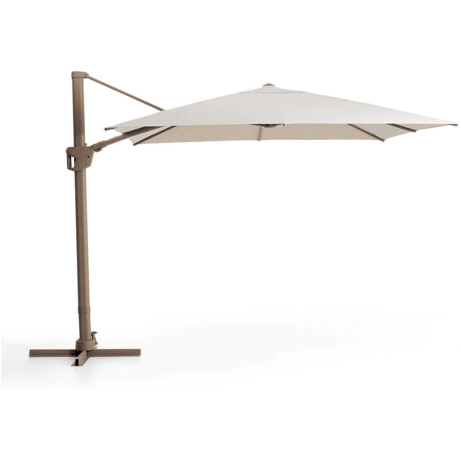 Exzentrischer Sonnenschirm Noli in Beige mit taupefarbenem Aluminiumgestell 300x300