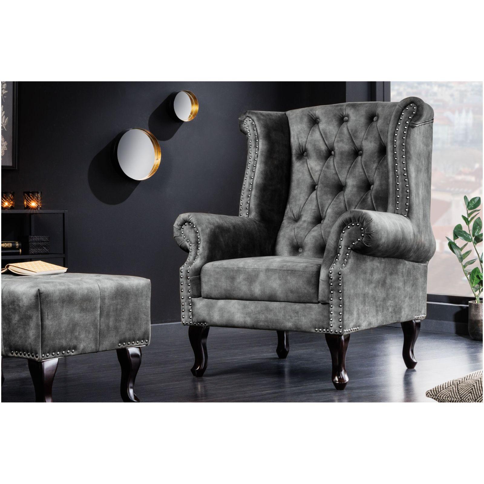 Chesterfield Ohrensessel Samt antik grau