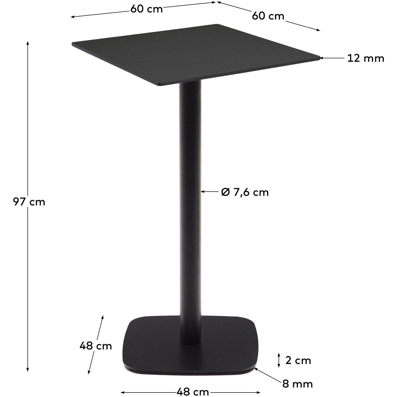 Dina Outdoor Stehtisch schwarz mit schwarz lackiertem Metallbein 60x60 H97