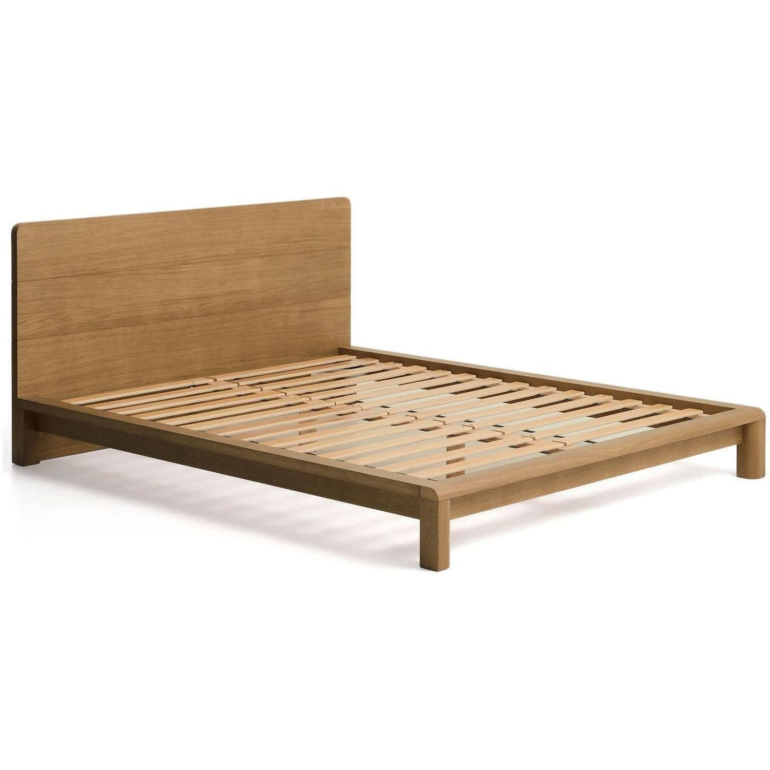 Bett Arelida aus Furnier und massivem Eichenholz mit hellbraunem Finish - Grösse: 160x200