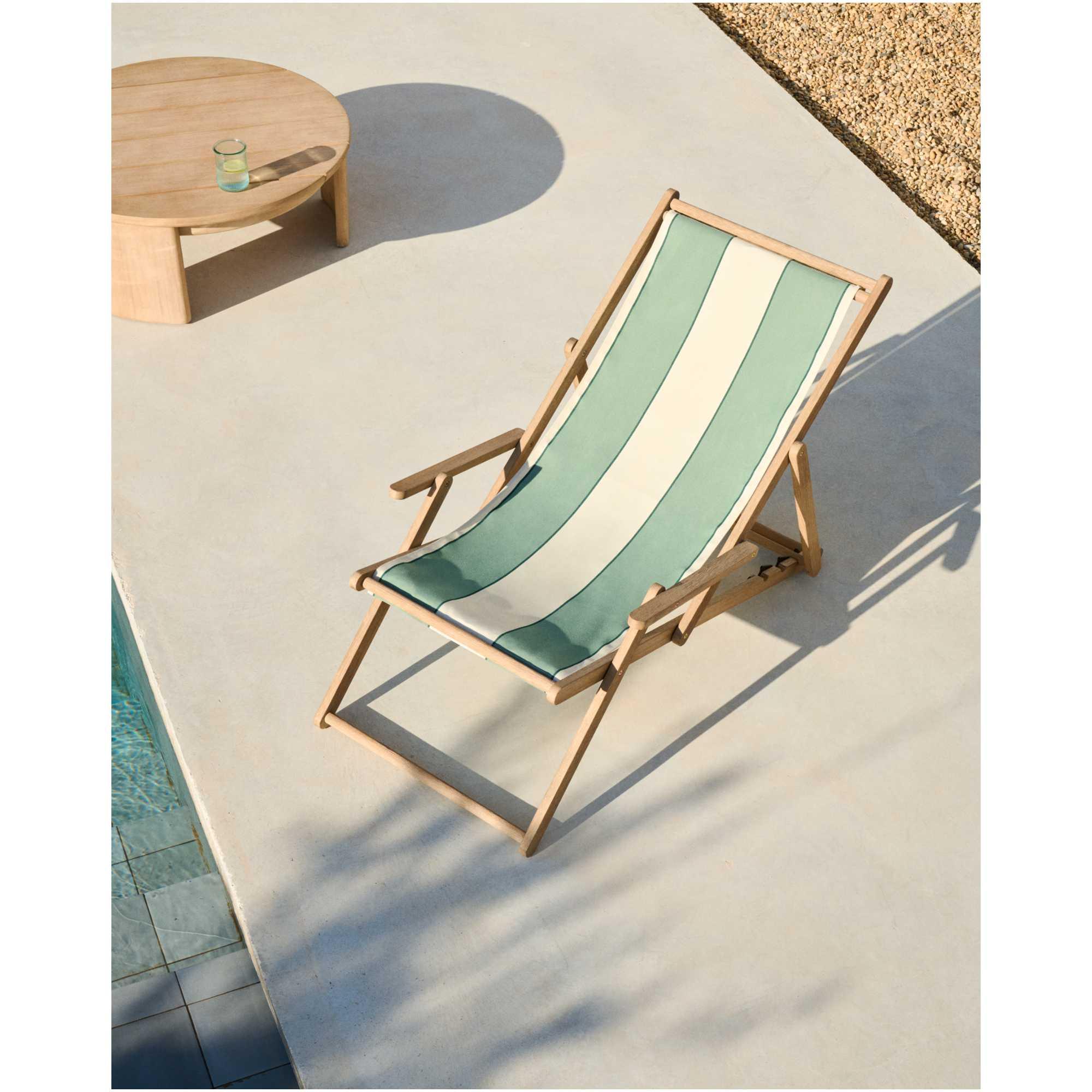 Grün-beige gestreifter klappbarer Outdoor-Liegestuhl Vilara aus massivem Akazienholz, FSC 100%