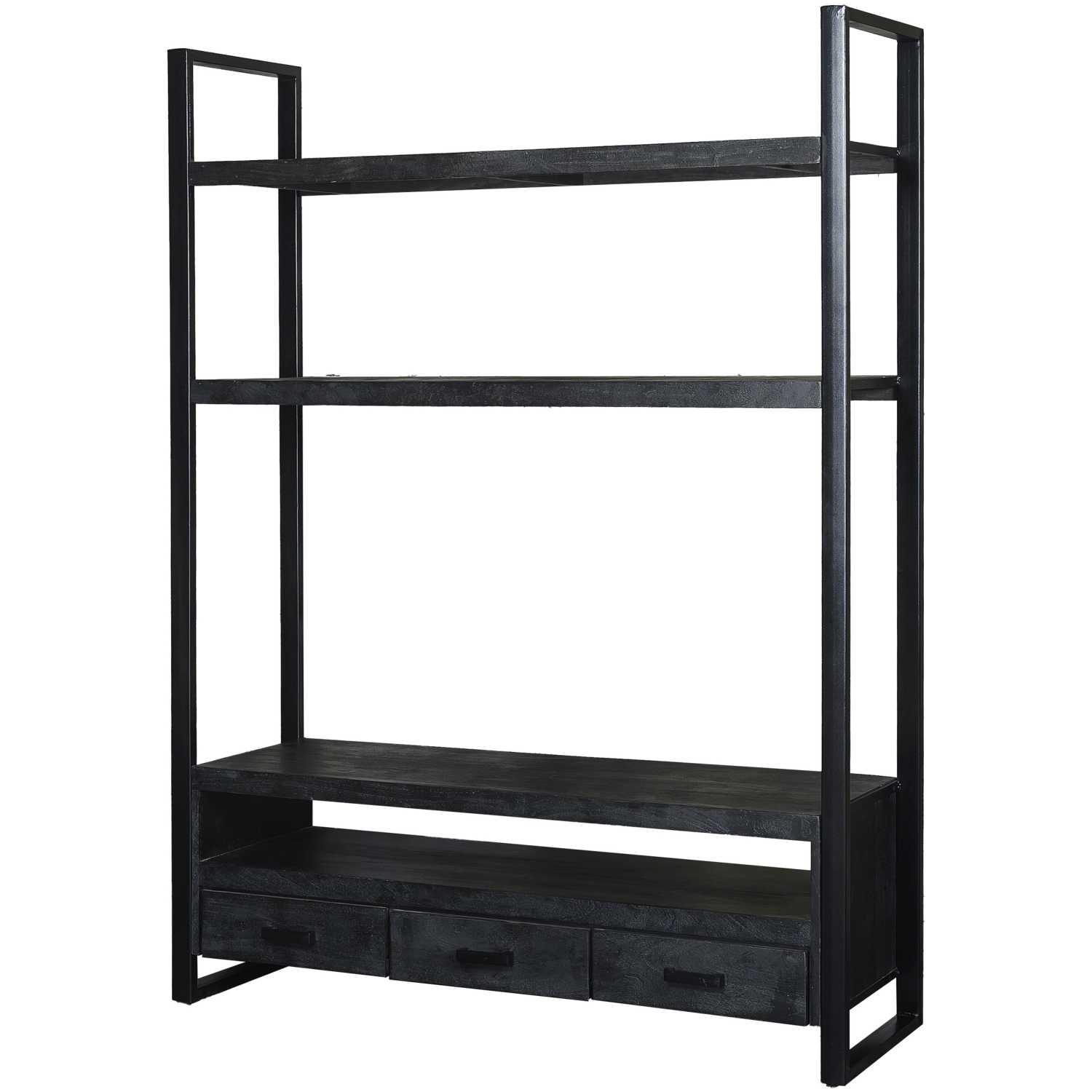 TV Möbel Standregal mit Schubladen Chuck Mangoholz vintage schwarz 150x200