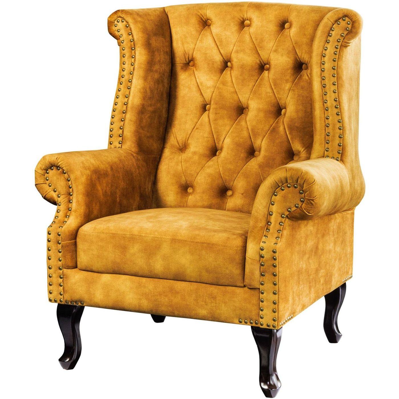 Chesterfield Ohrensessel Samtstoff senfgelb