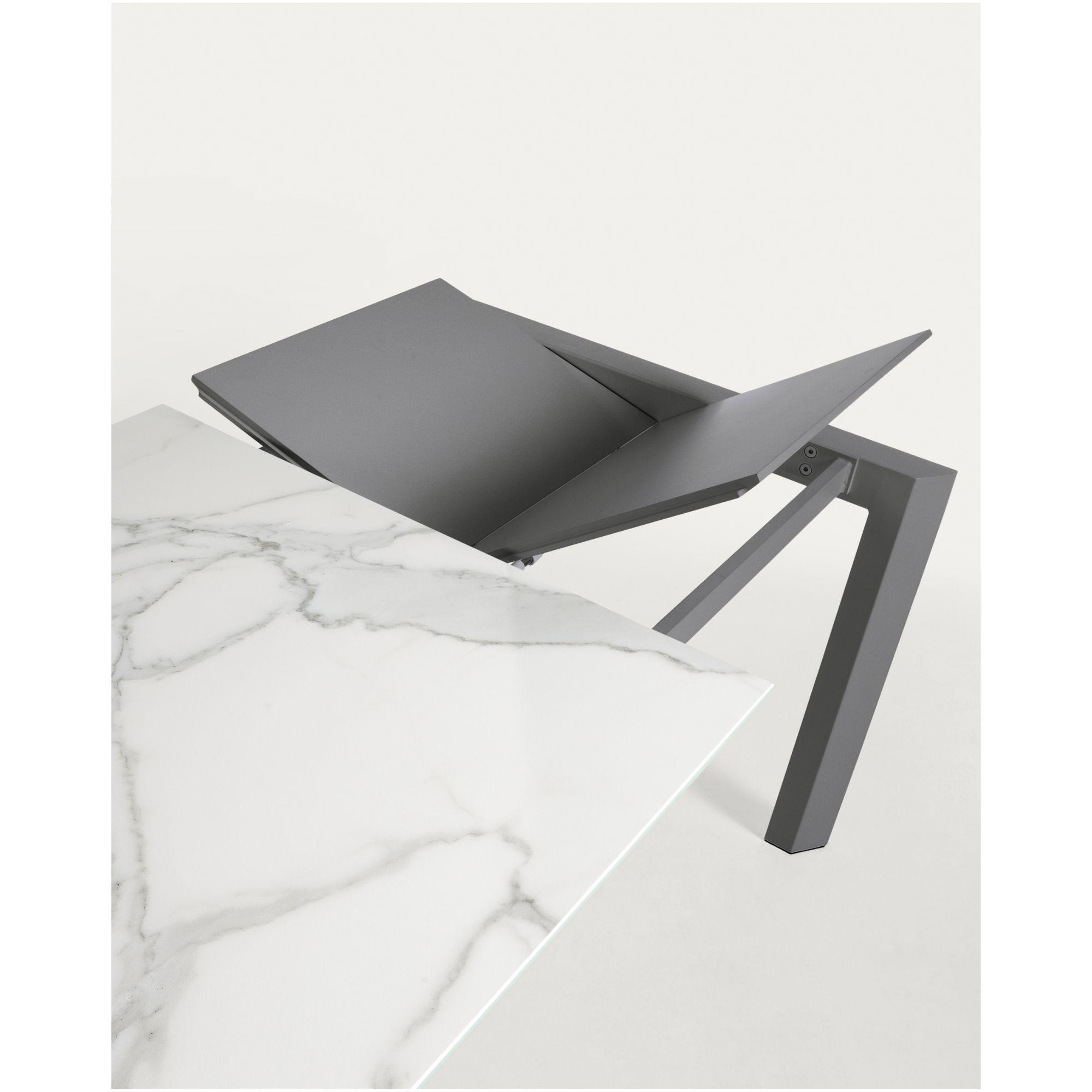 Ausziehtisch Axis 120-180x80 Keramikglas Kalos Weiss Stahlbeine dunkelgrau
