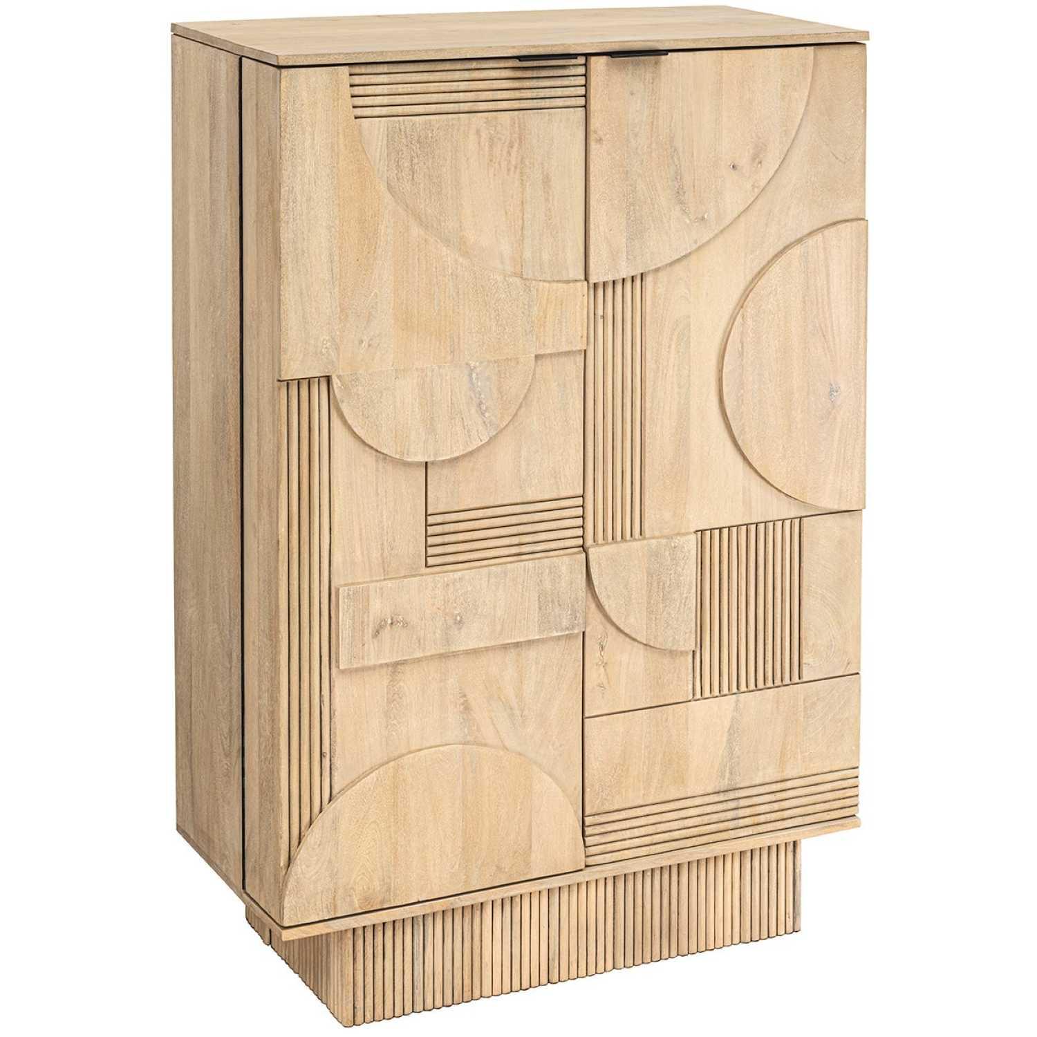 Barschrank mit Sockel ArtDeco Mangoholz weiss gekälkt 95x141