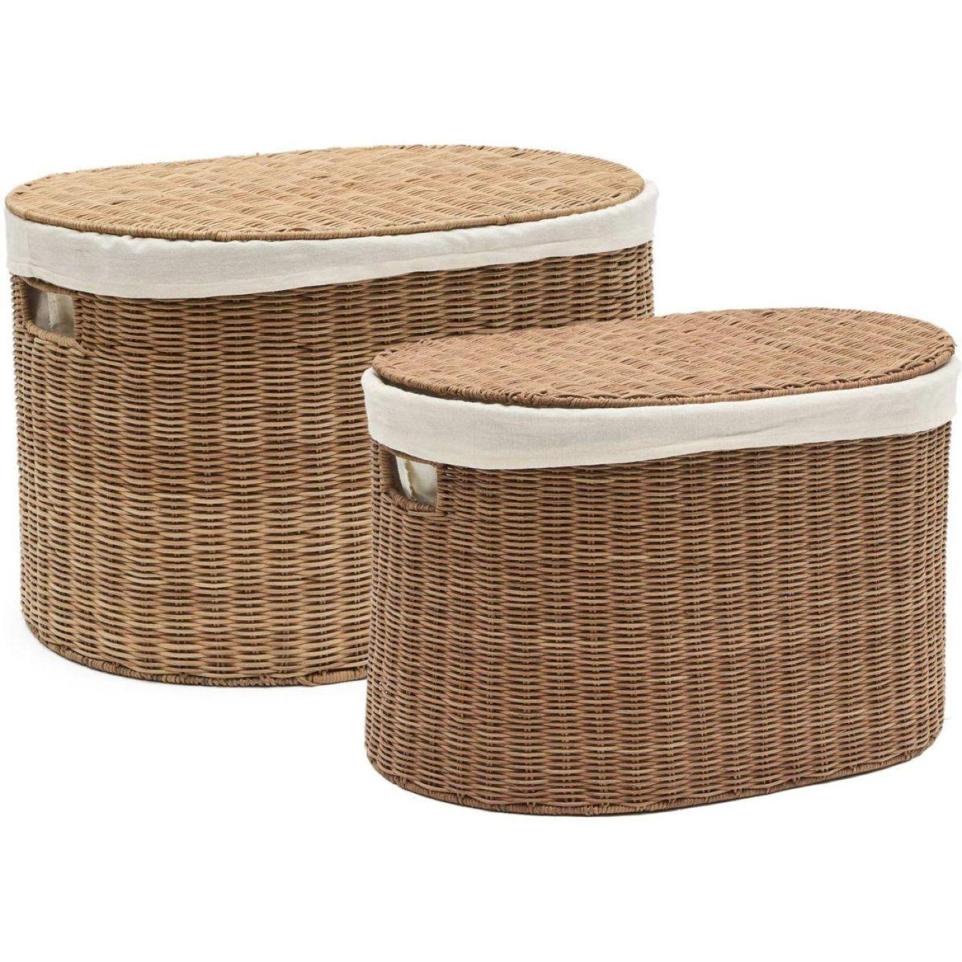 Wäschekorb oval Indali Natur Rattan (2er-Set)