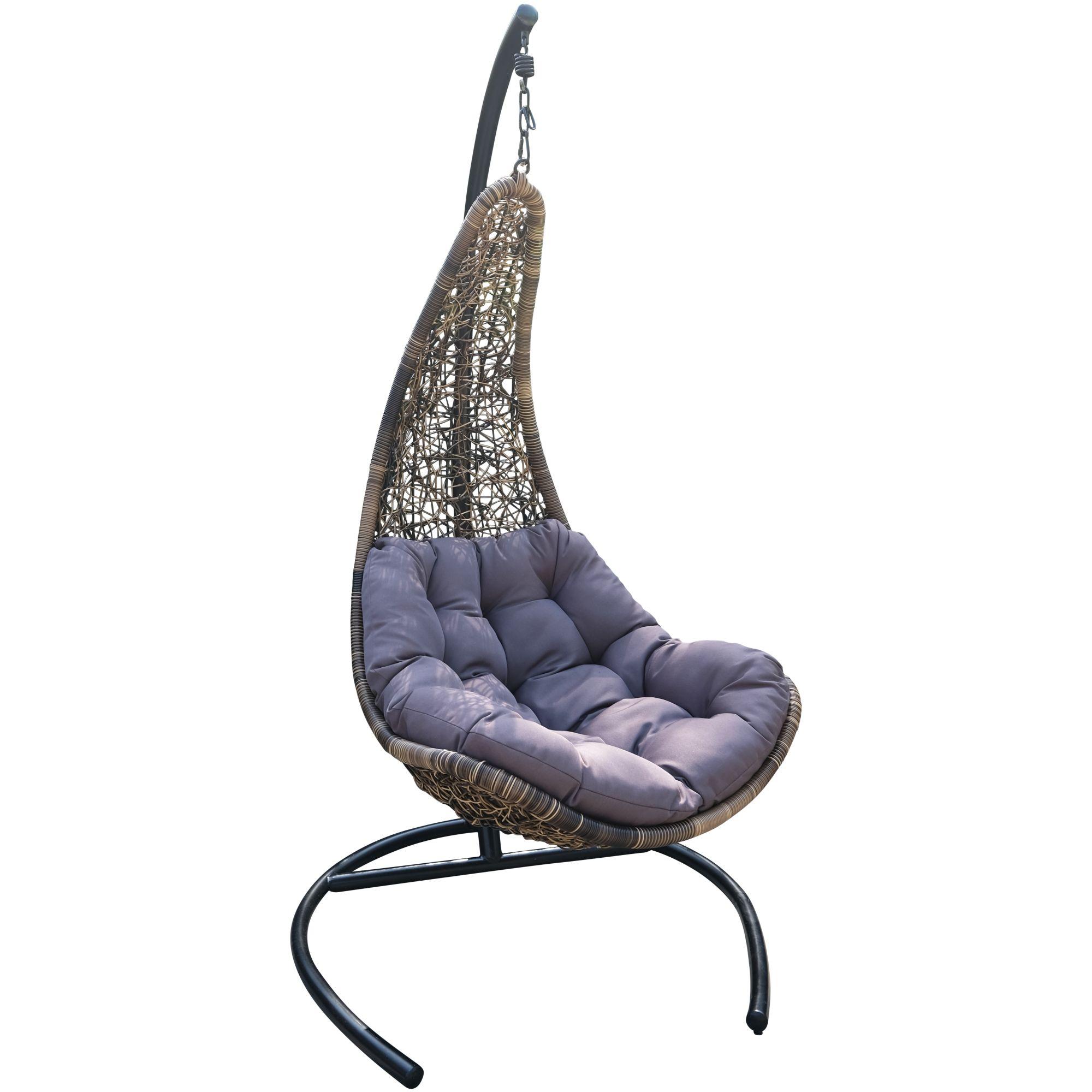 Garten Hängesessel Cavaillon Poly Rattan braun Kissen grau